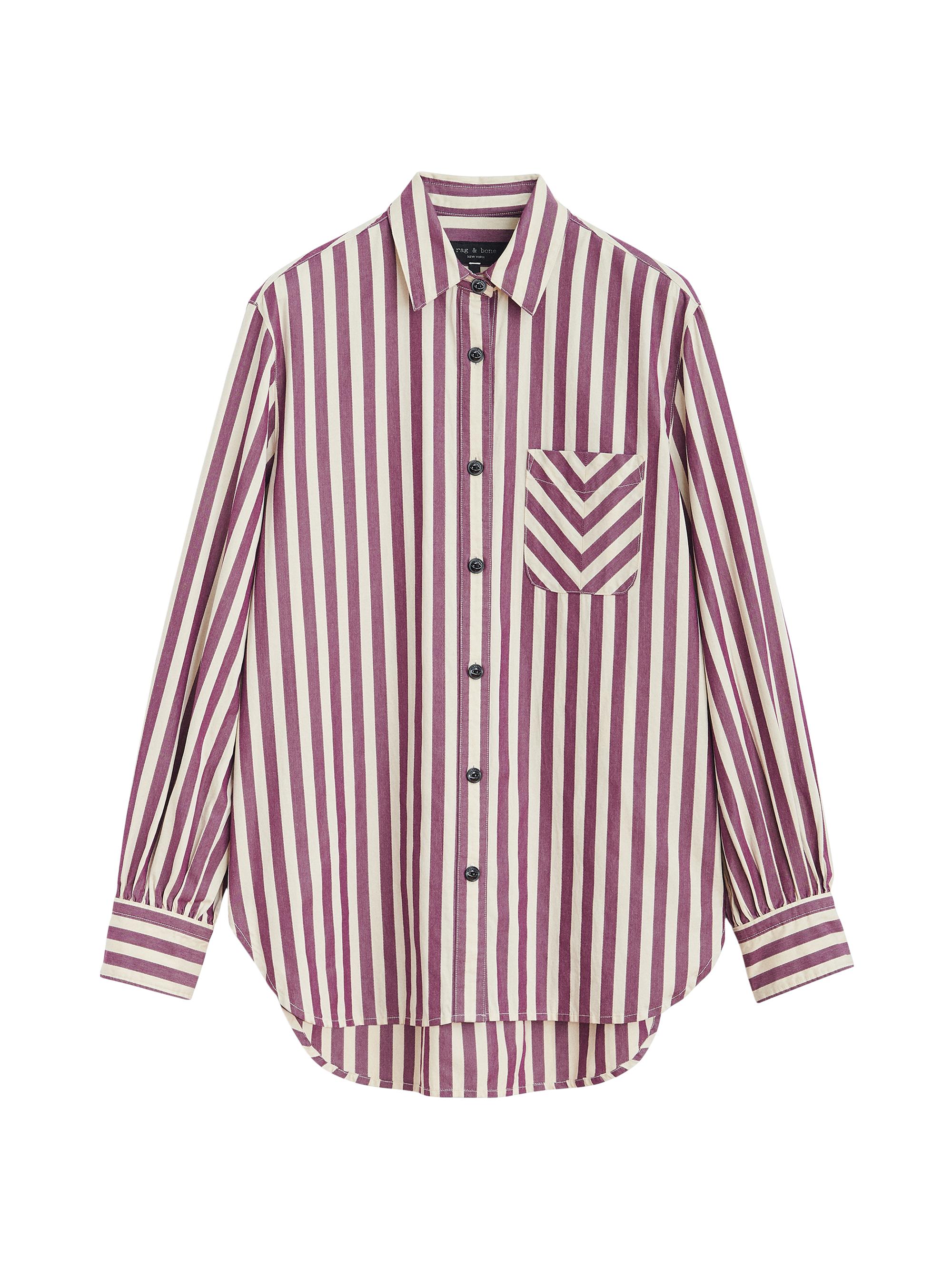 rag & bone Women's Maxine Striped Cotton Long-Sleeve Shirt - Purple Stripe
