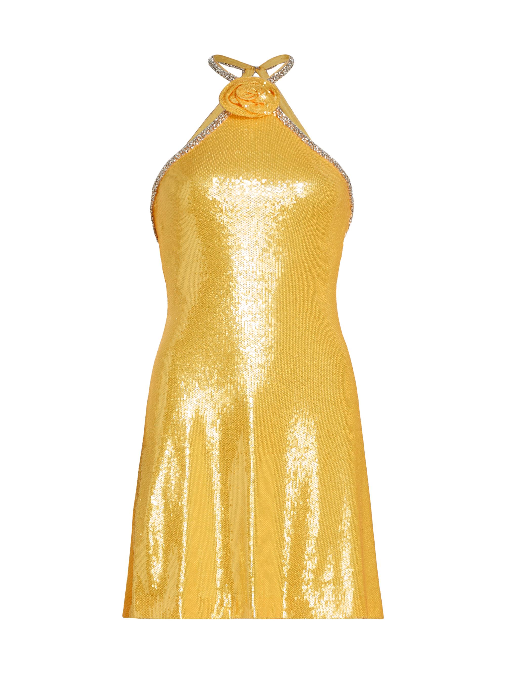 Naeem Khan Halter-Neck Sequin Rosette Minidress | Saks Fifth Avenue