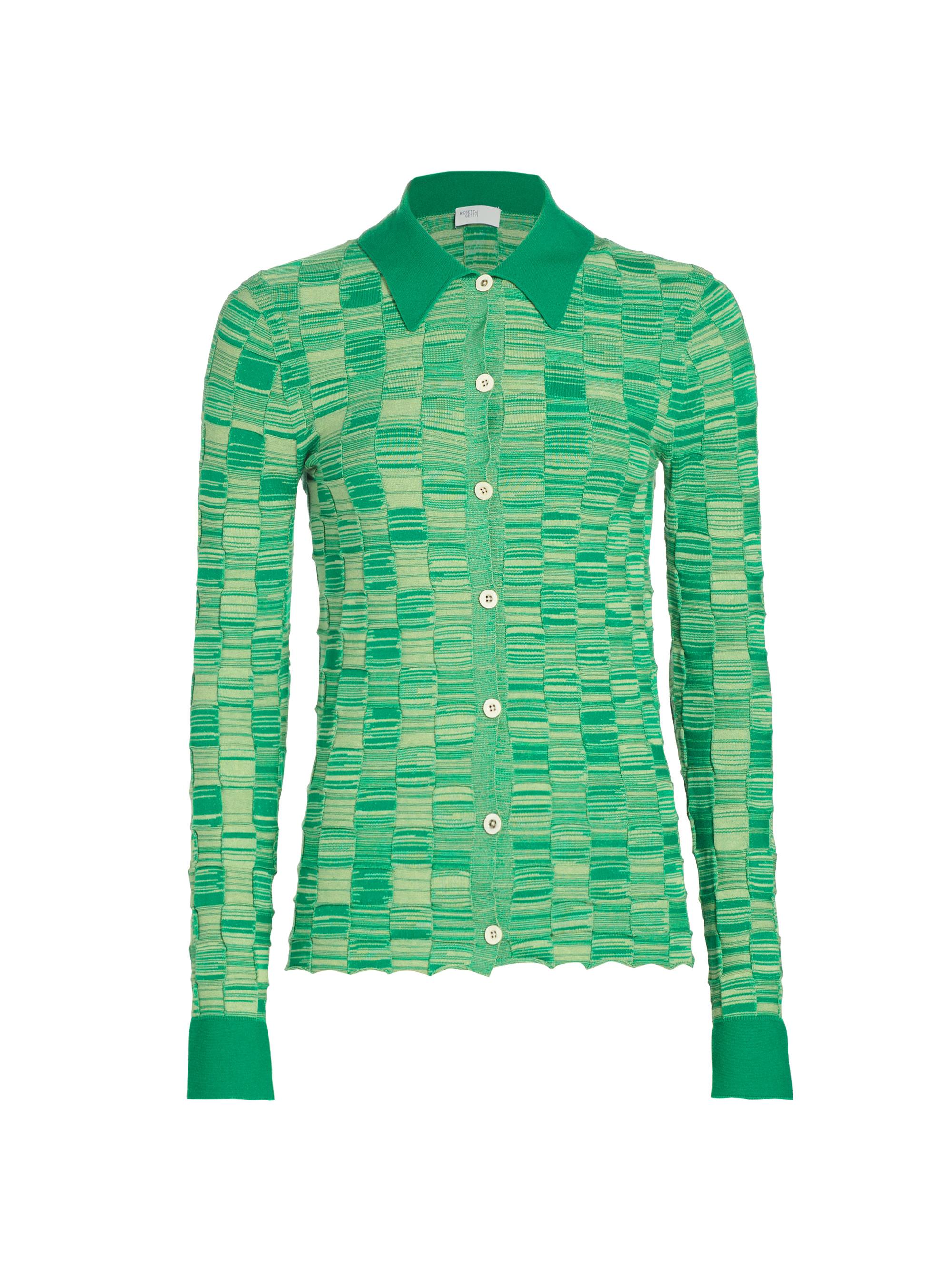 Rosetta Getty Women's Rib-Knit Polo Cardigan - Emerald Melange