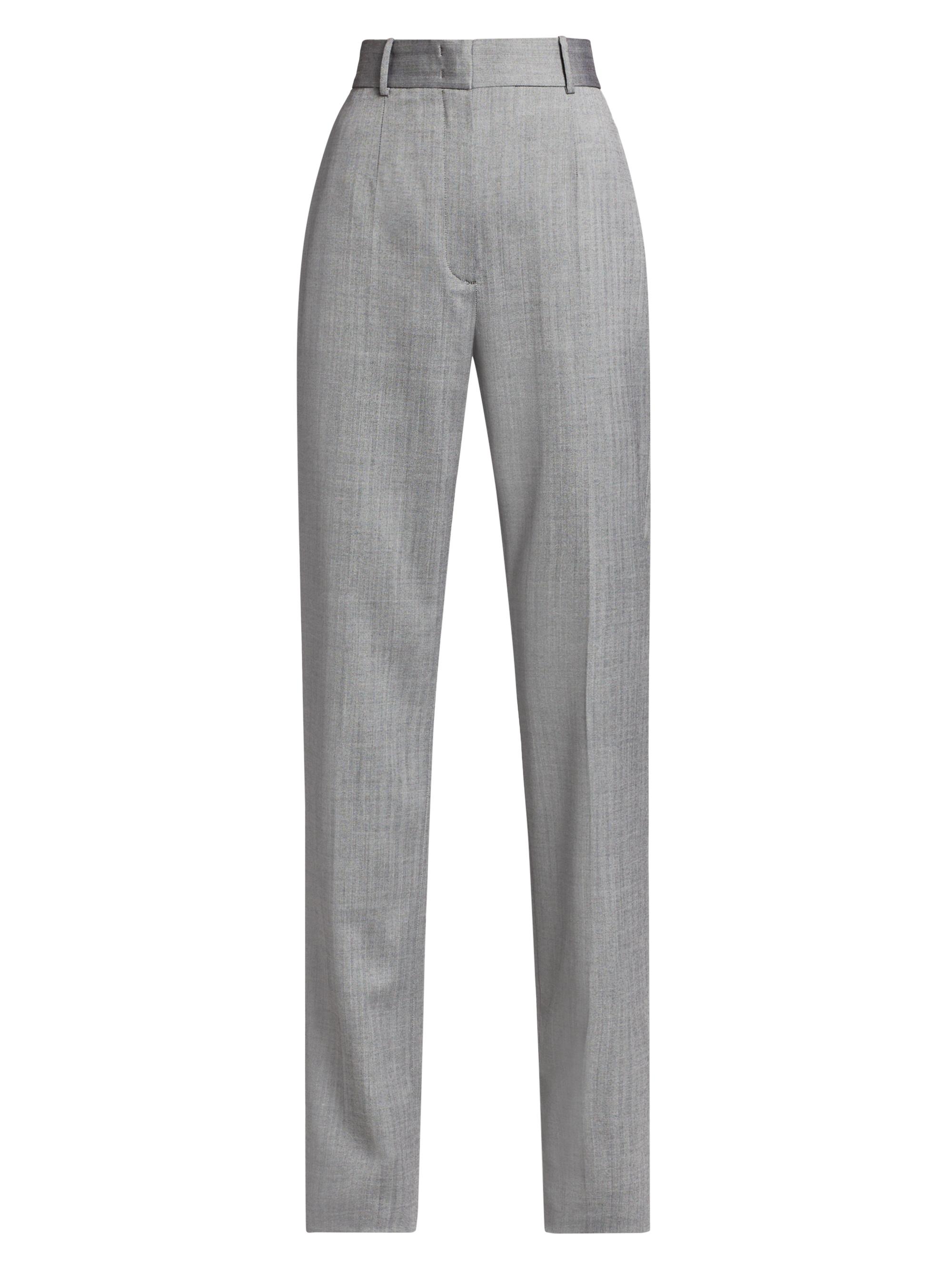 Another Tomorrow Women's Herringbone Wool Straight Pants - Black White