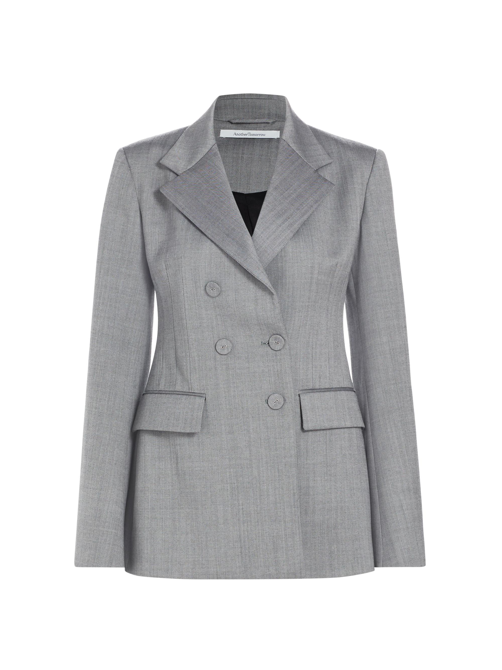 Another Tomorrow Women's Double-Breasted Herringbone Wool Blazer - Black White