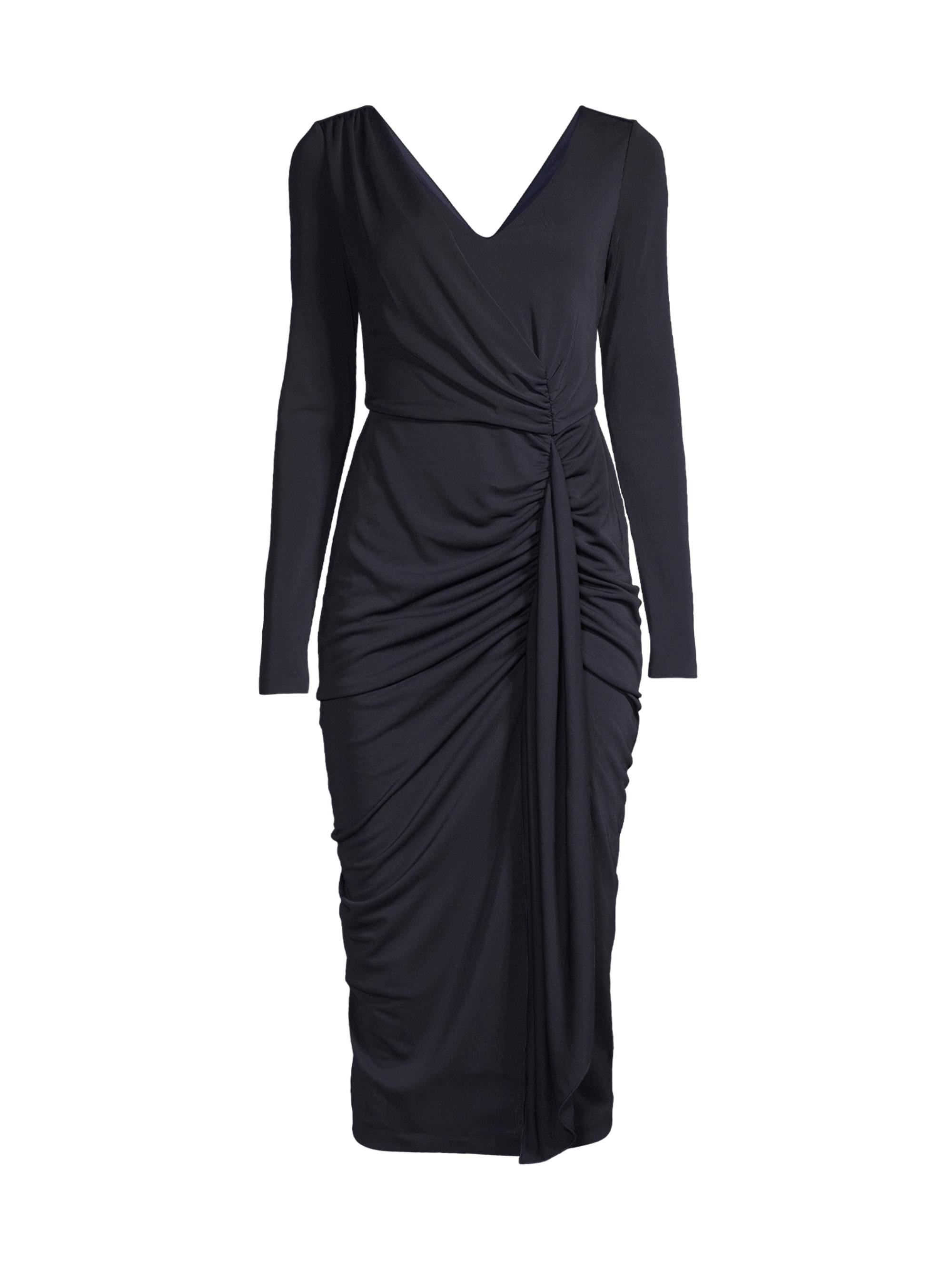 Donna Karan New York Women's Cascade Long-Sleeve Midi-Dress - Navy