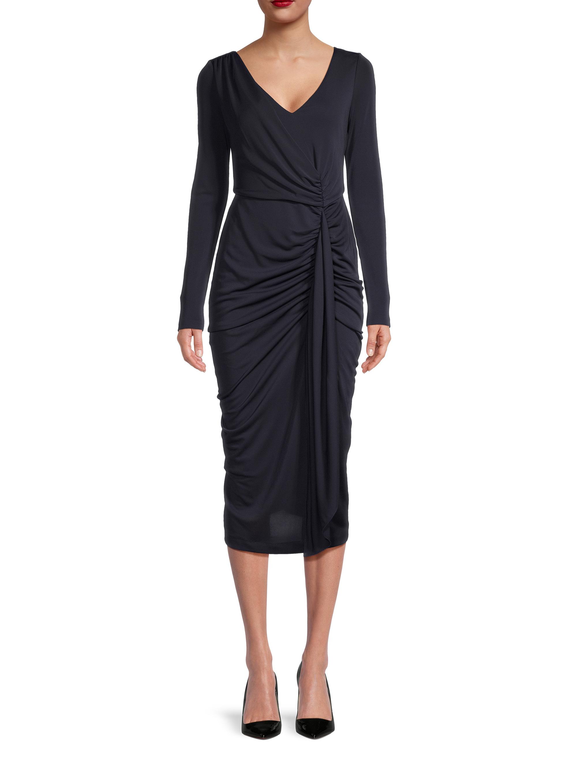 chinese dress ladies Donna Karan Weekend Women's Elbow-Sleeve Collared Polo Dress - Black