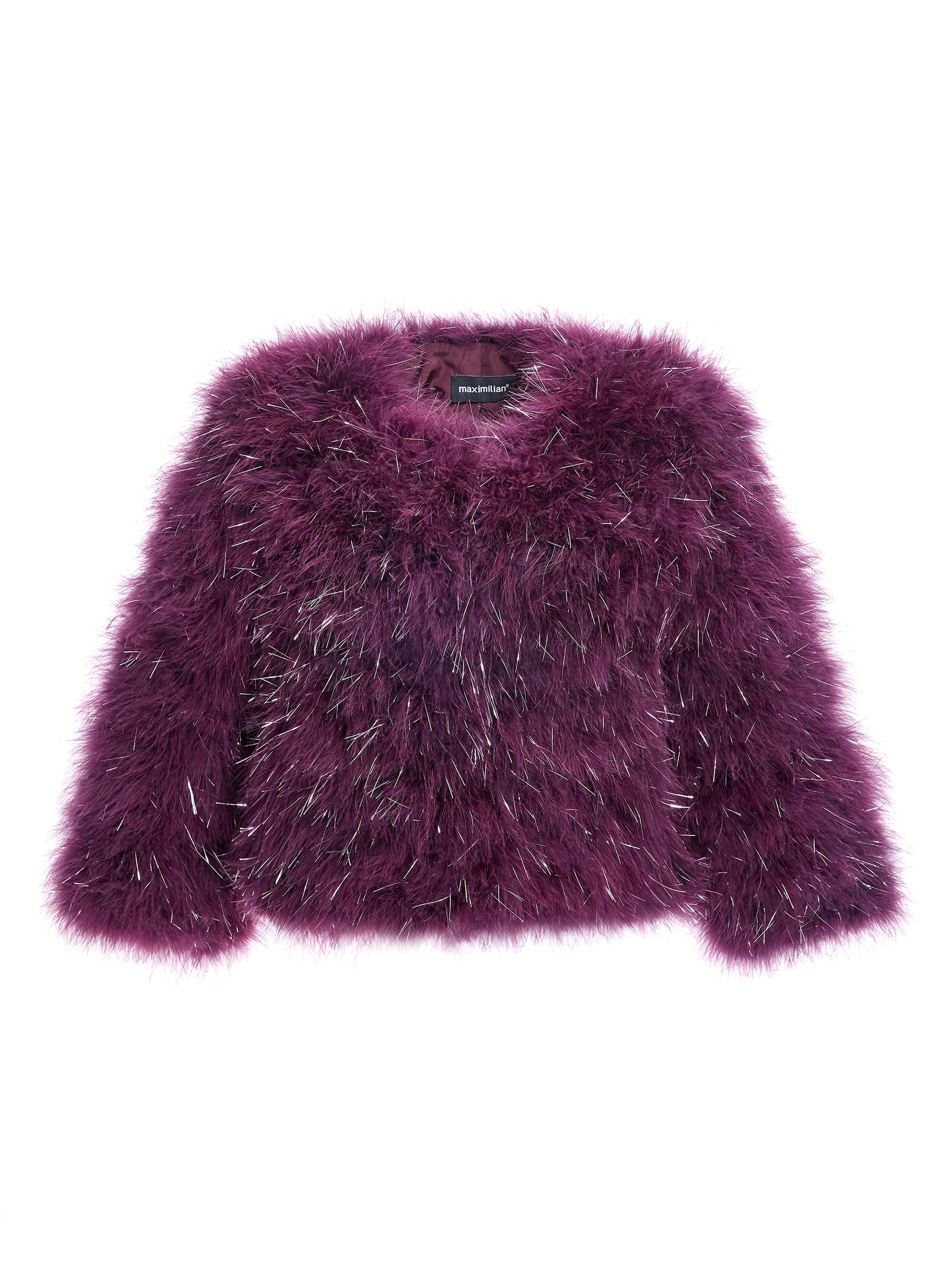 Maximilian Women's Dyed Feather Metallic Bolero Jacket - Burgundy