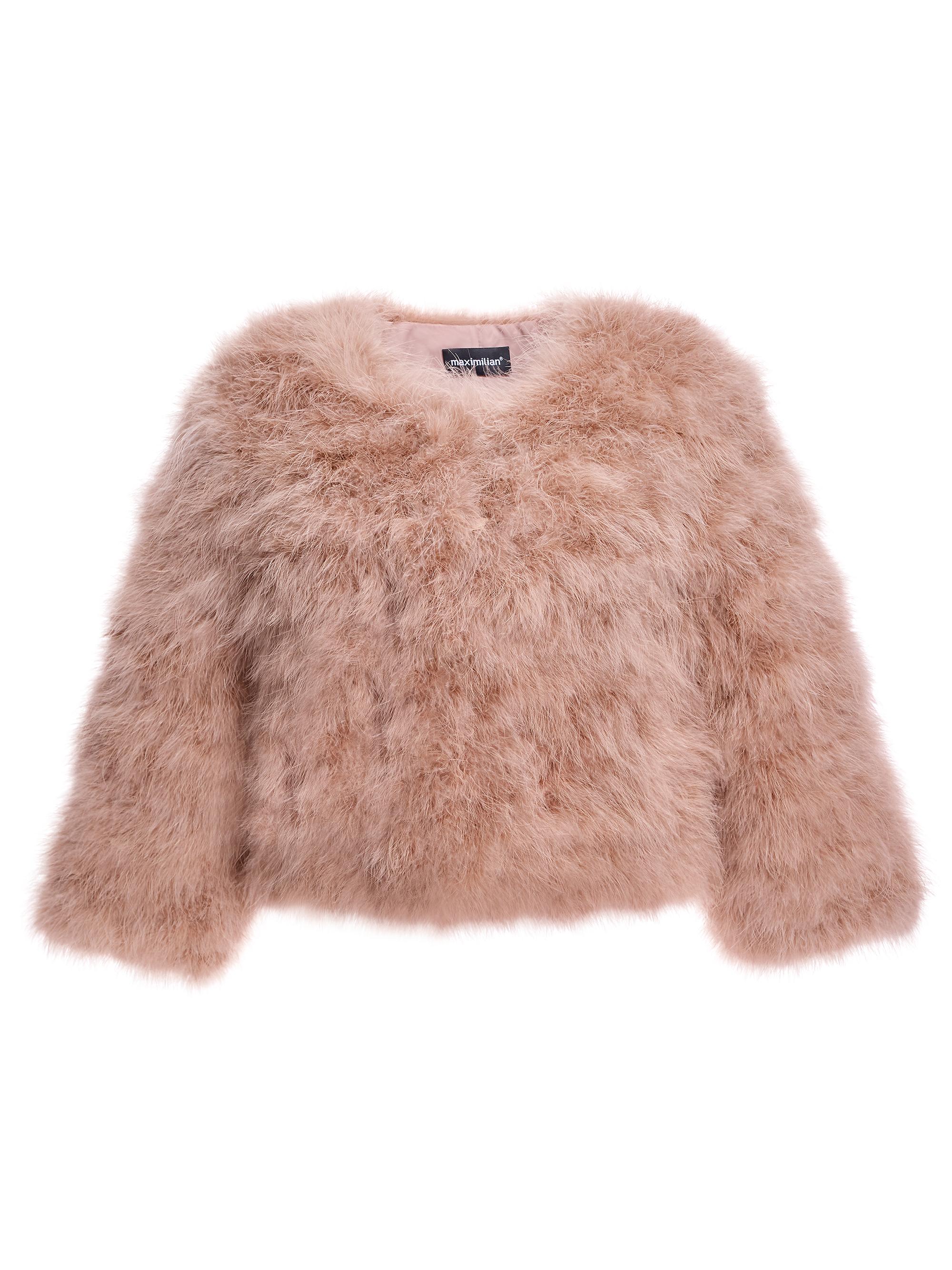 Maximilian Women's Feather Bolero Jacket - Beige