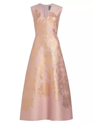 Shop Lela Rose Blair Metallic Jacquard Maxi Dress | Saks Fifth Avenue