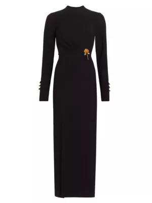 Shop Lela Rose Long-Sleeve Draped Sheath Maxi Dress | Saks Fifth Avenue