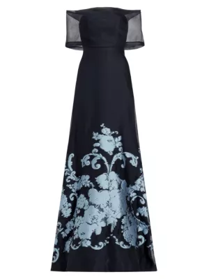 Shop Lela Rose Deedie Floral Off-The-Shoulder Gown | Saks Fifth Avenue