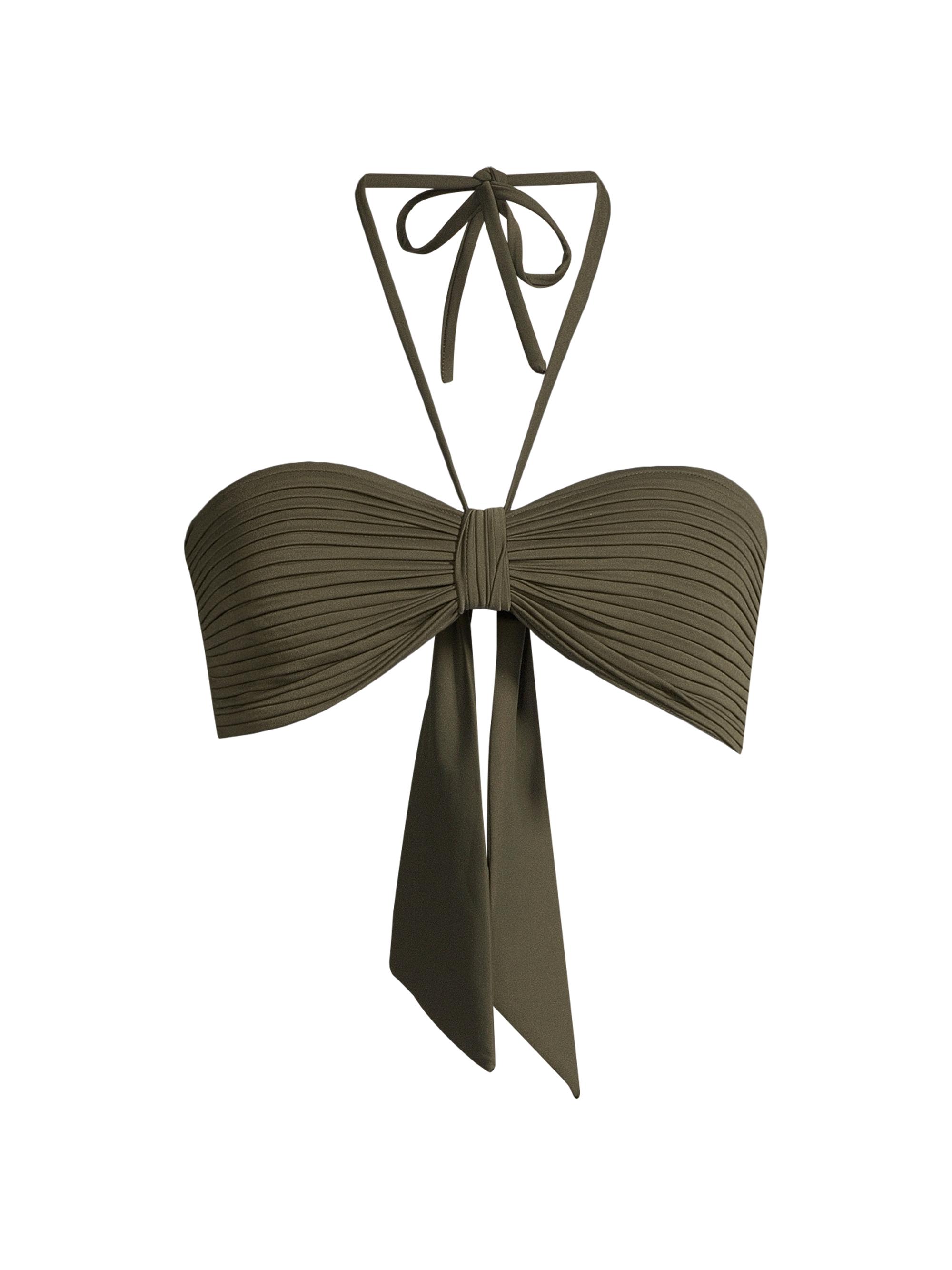 Juan de Dios Women's Tortuga Pleated Bandeau Bikini Top - Khaki Green