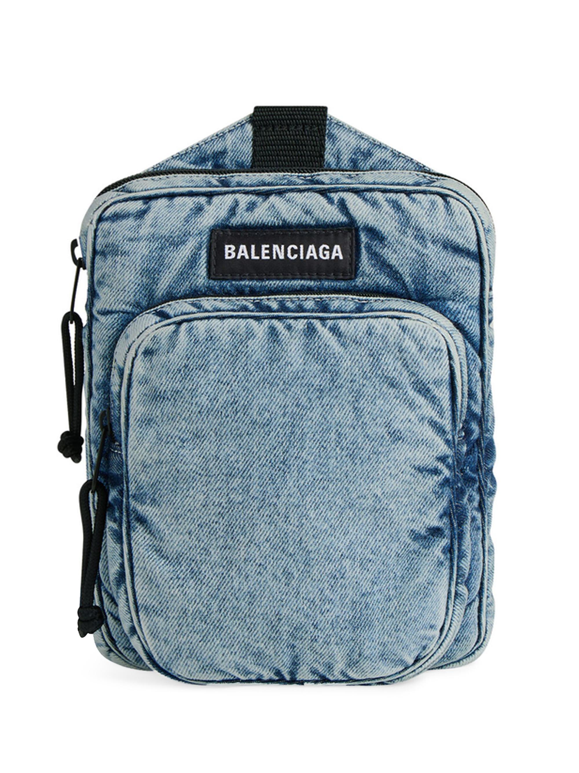 Balenciaga Men's Explorer Crossbody Messenger Bag Denim - Faded Blue