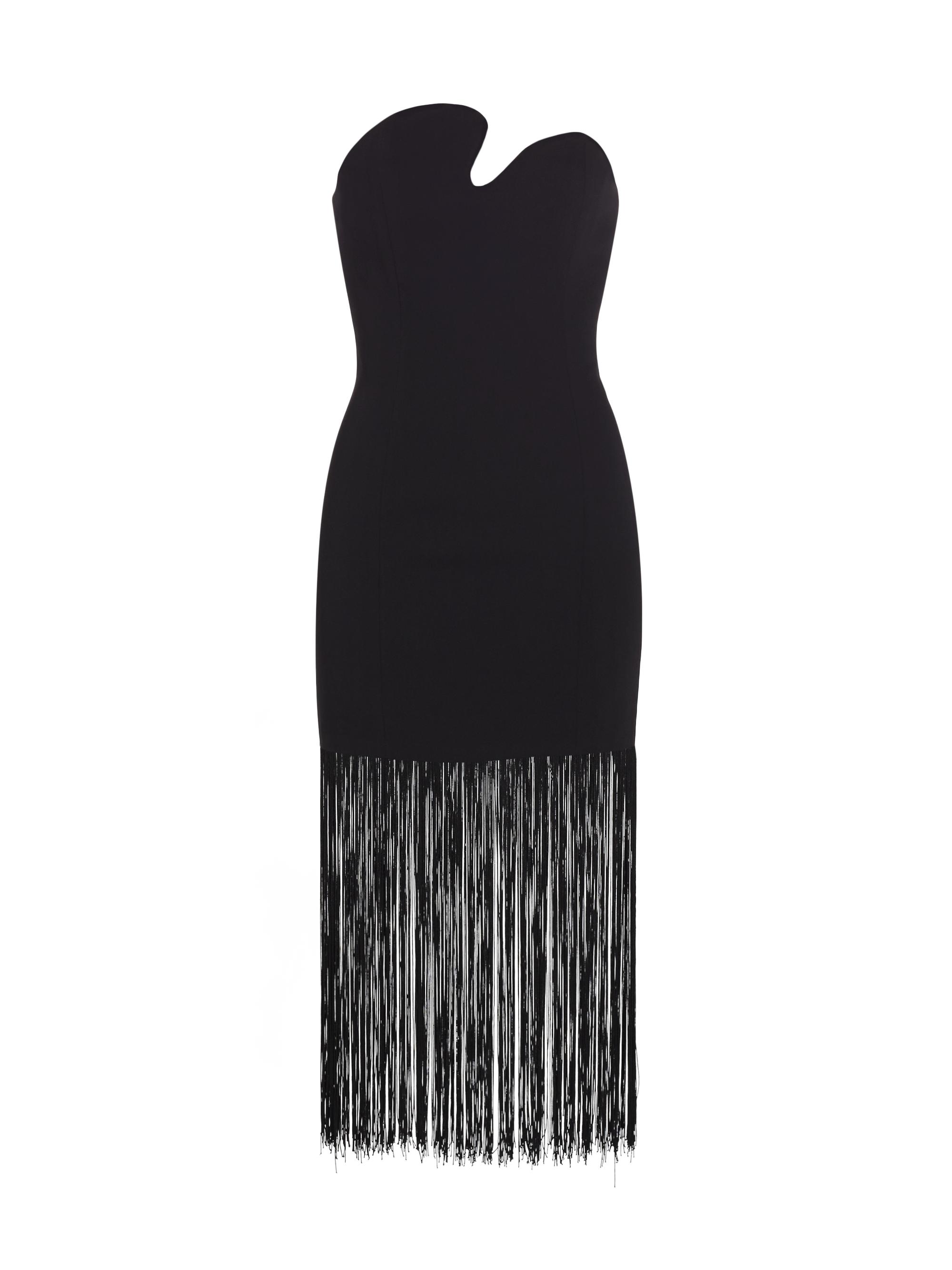 Amanda Uprichard Women's Puzzle Fringe-Trimmed Strapless Midi-Dress - Black