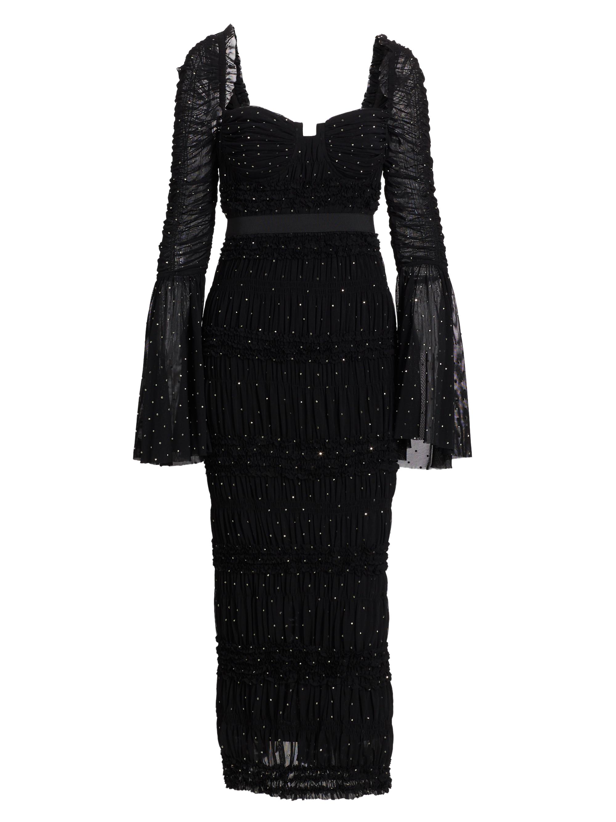 Self-Portrait Women's Rhinestone-Embellished Mesh Midi Dress - Black