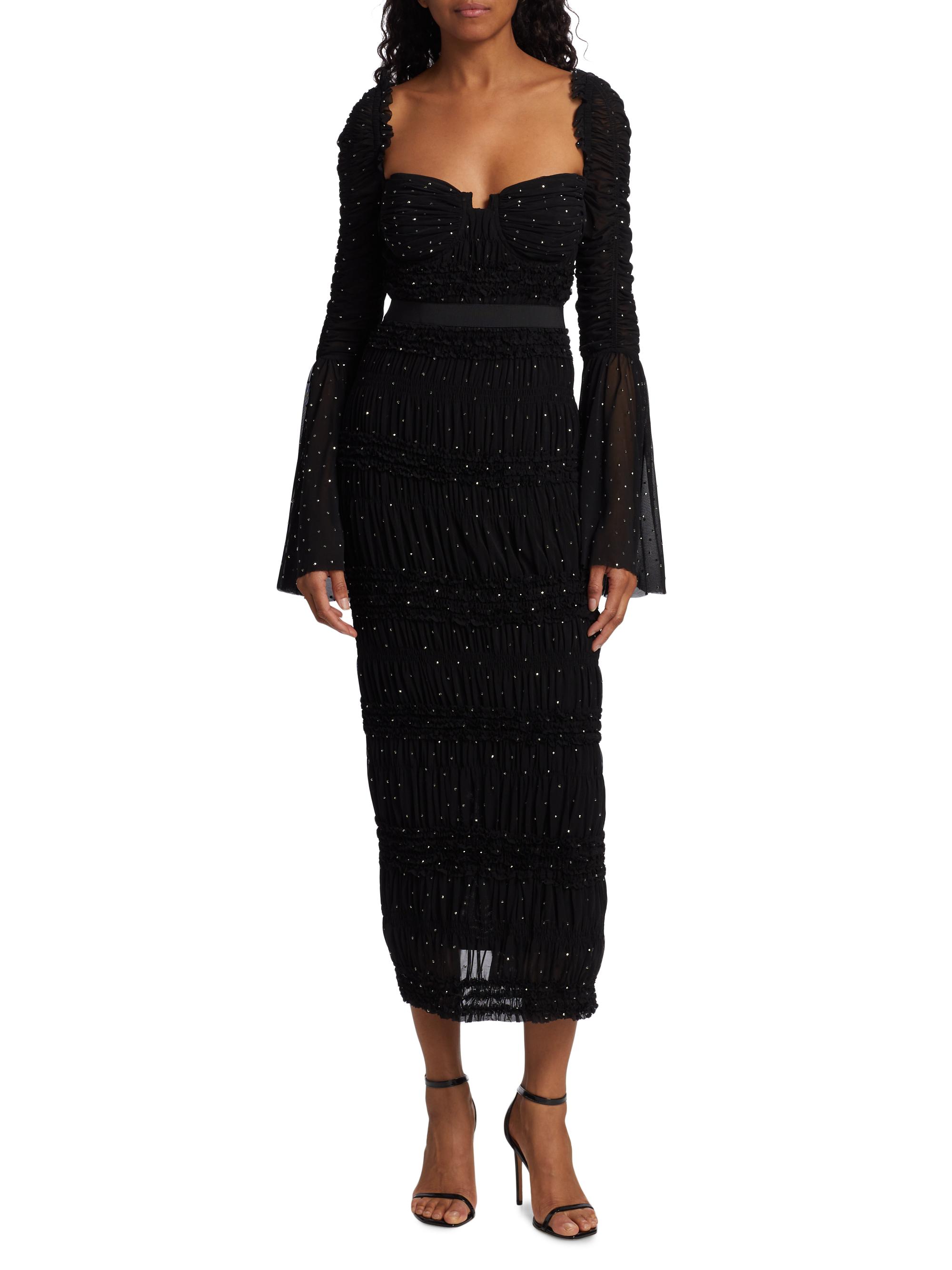 Self-Portrait Rhinestone-Embellished Mesh Midi Dress | Saks Fifth Avenue