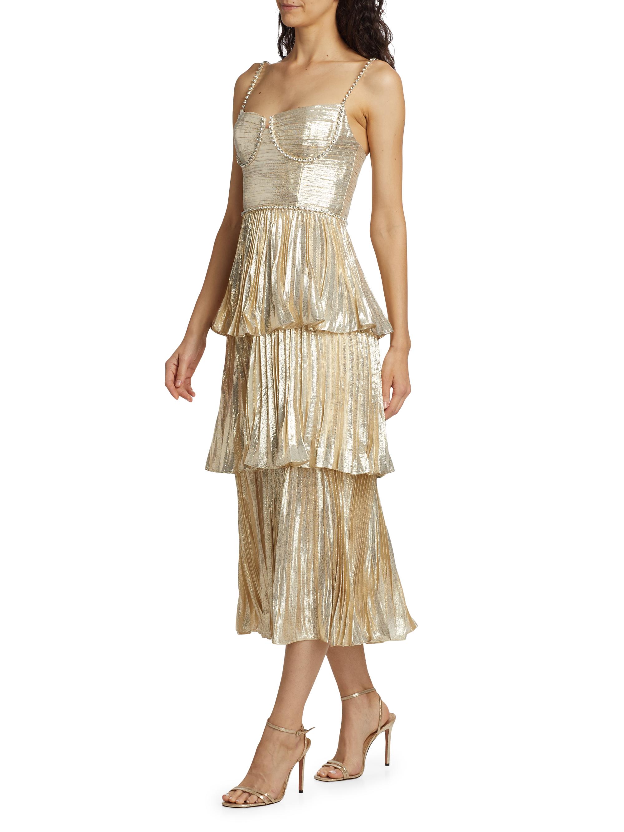 slim fit dress slacks Isla Black and Gold Plisse Wrap Front Midi Dress – Girl In Mind main image 0