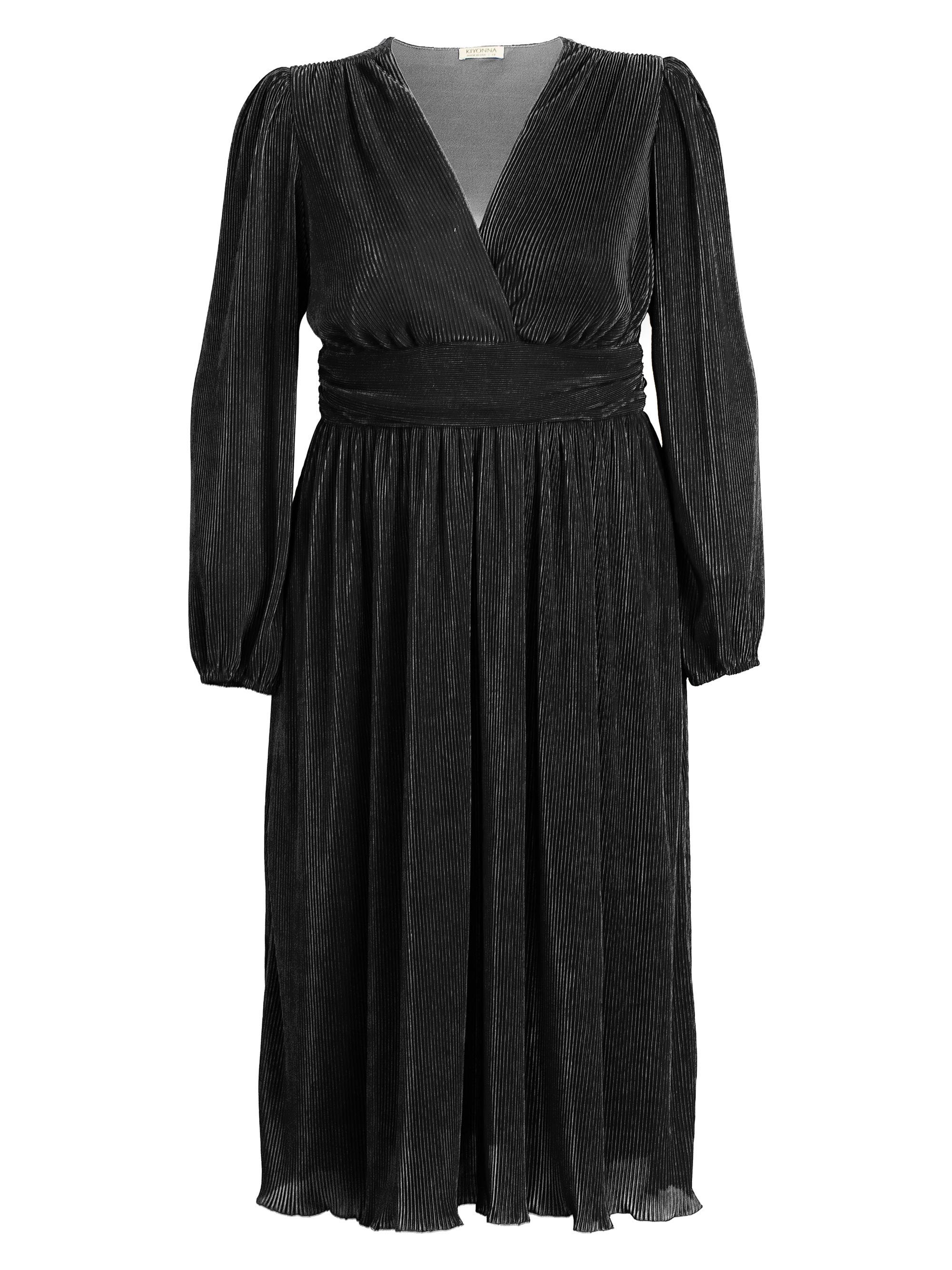 Kiyonna Women's Sophie Pleated Long-Sleeve Midi-Dress - Onyx
