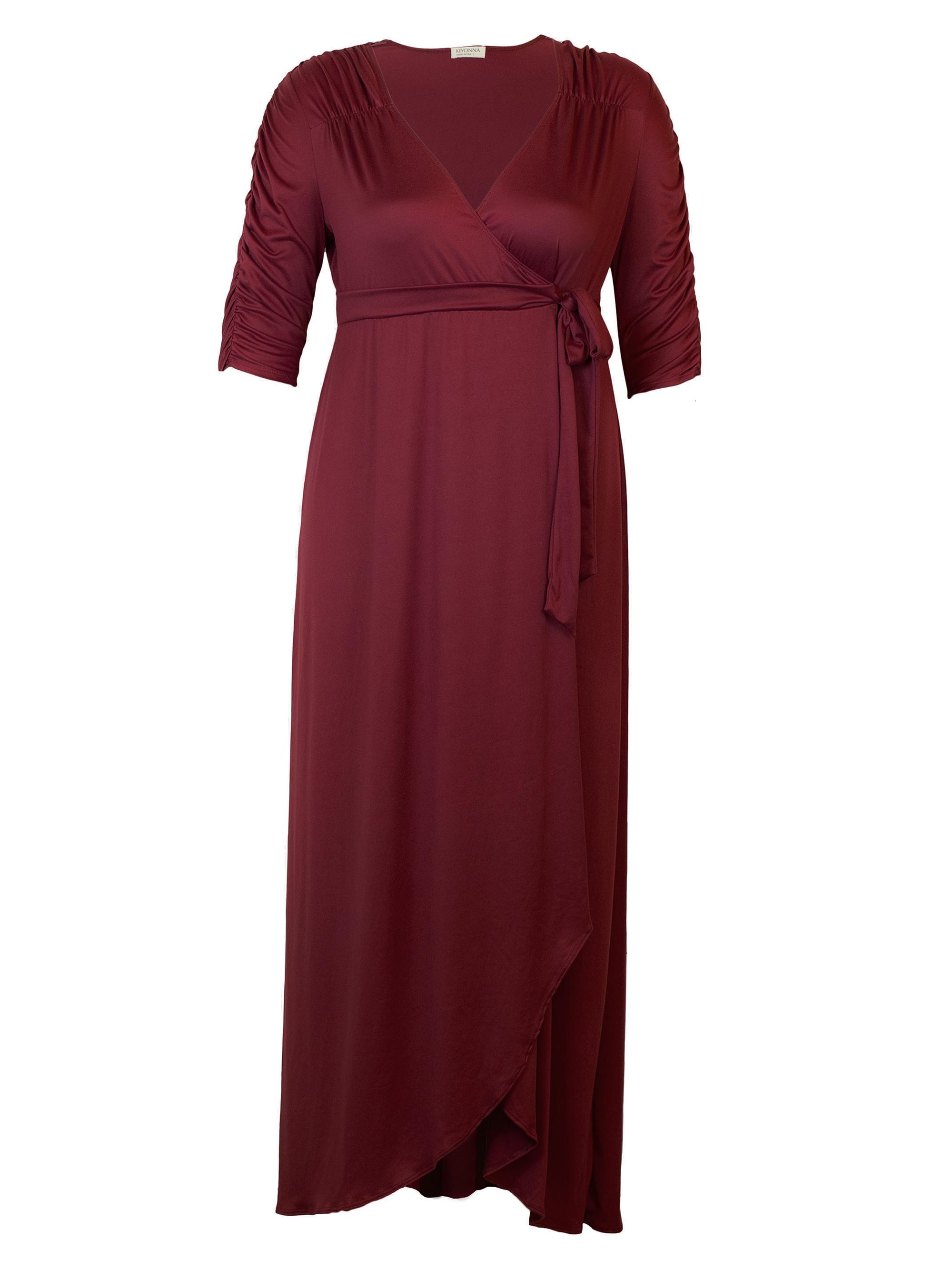 Kiyonna Women's Meadow Dream Jersey Wrap Maxi Dress - Burgundy