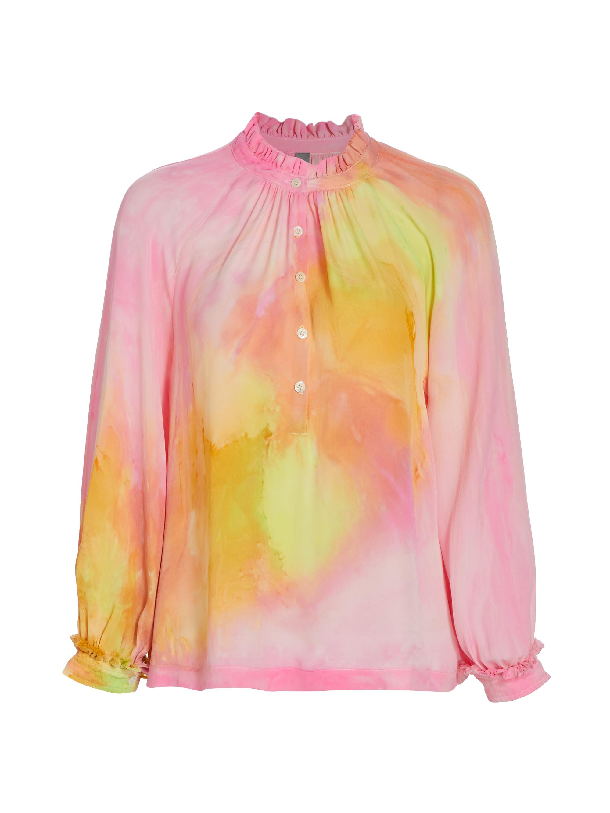Raquel Allegra Women's Victorian Tie-Dye Silk Blouse - Pink Cosmos