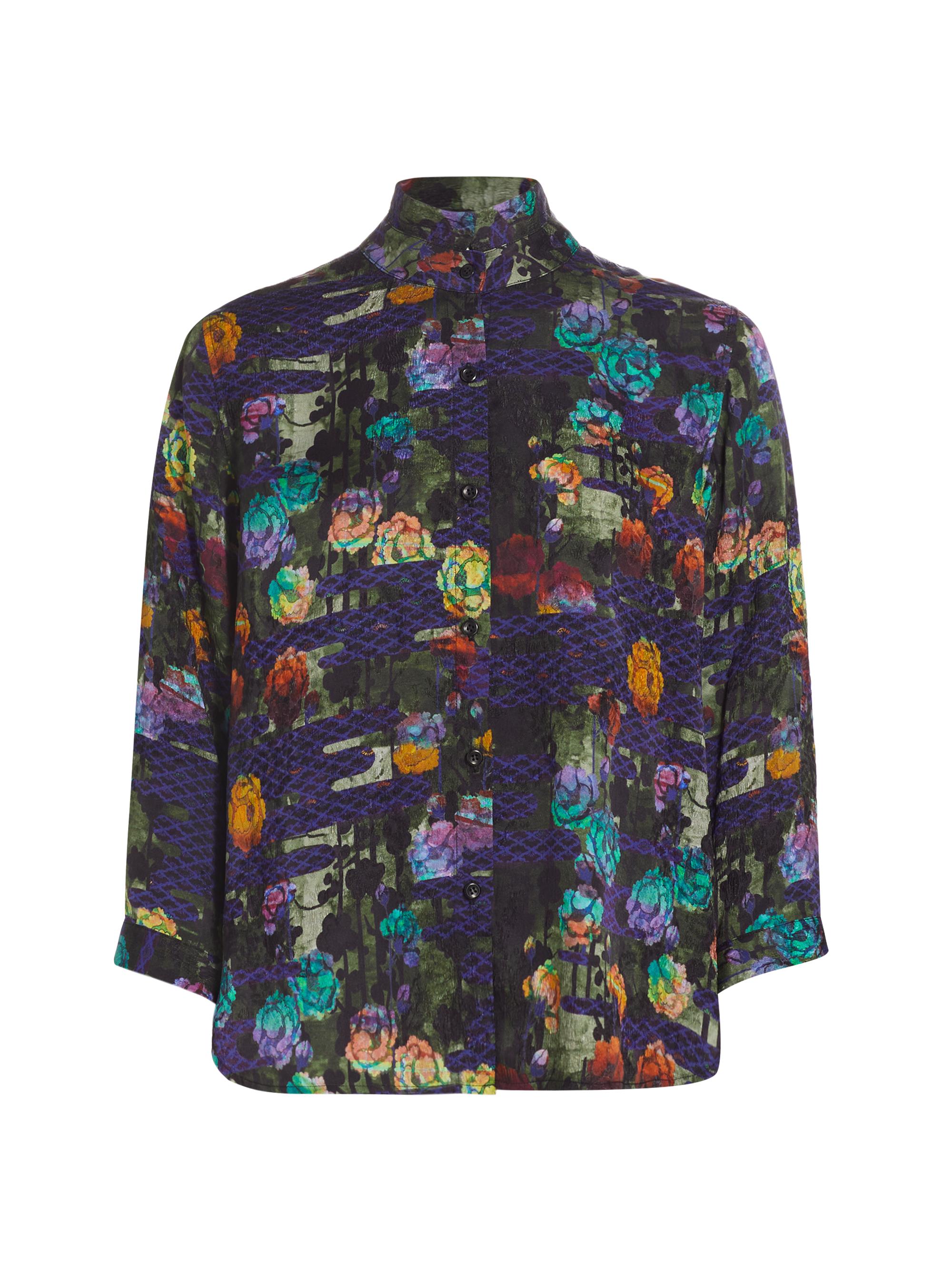 Raquel Allegra Women's Lauren Floral Jacquard Blouse - Blue Floral