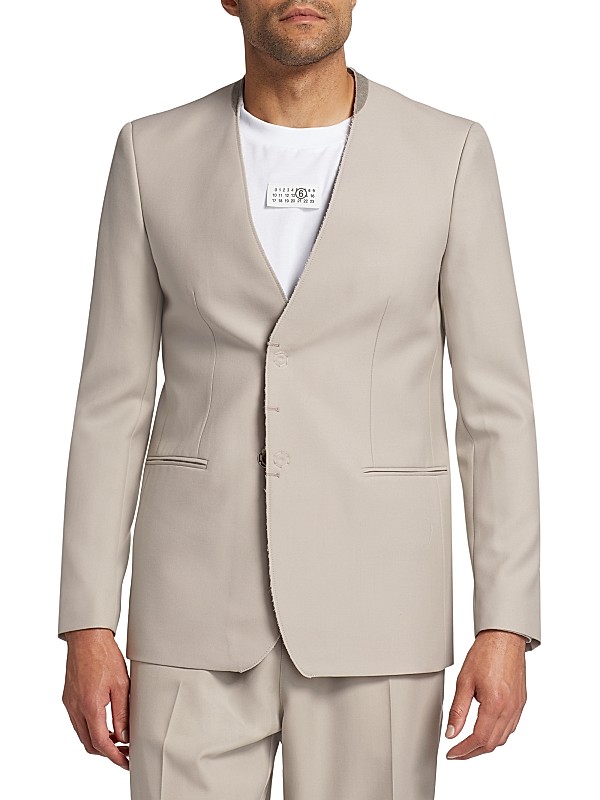 Shop MM6 Maison Margiela Wool-Blend Collarless Sport Jacket Shop MM6 Maison Margiela Wool-Blend Collarless Sport Jacket