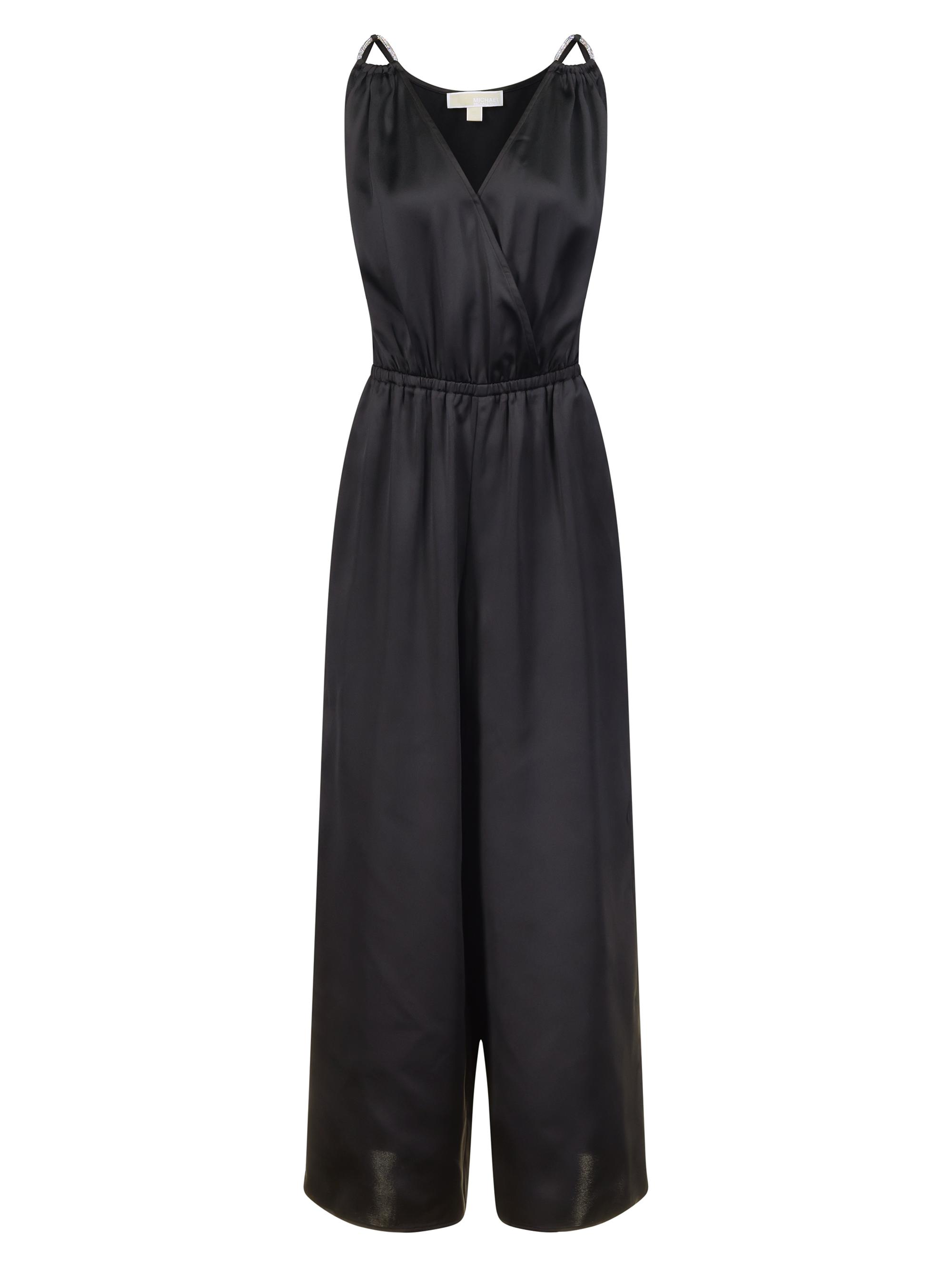 MICHAEL Michael Kors Women's Satin Surplice Sleeveless Jumpsuit - Black