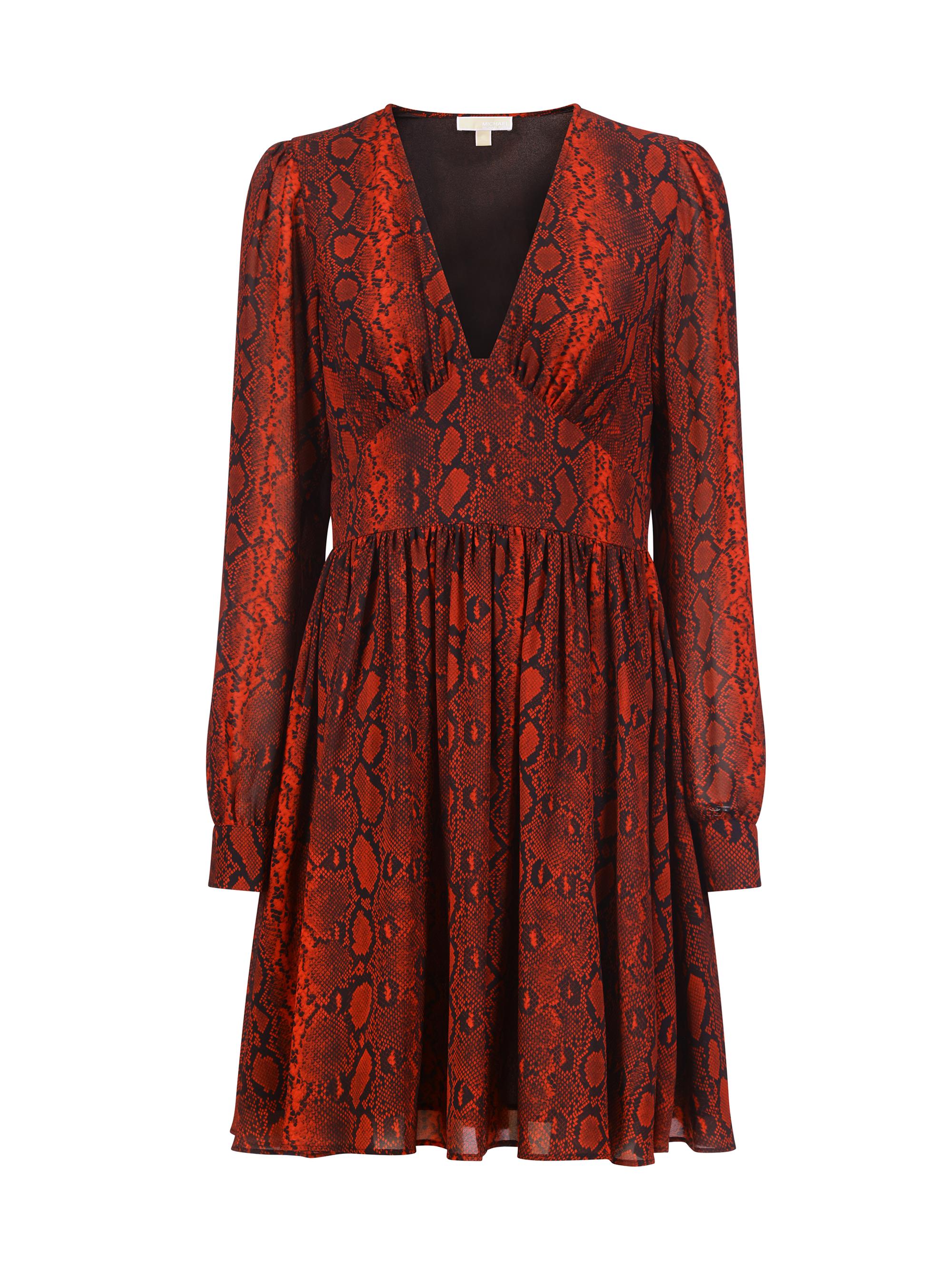 MICHAEL Michael Kors Women's Snakeskin V-Neck Minidress - Crimson