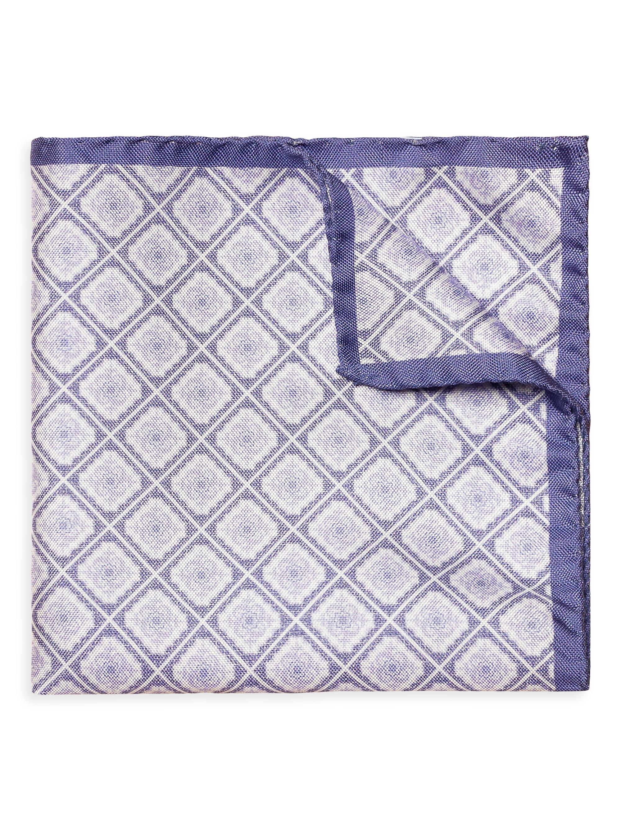 Eton Men's Medallion Print Silk Pocket Square - Purple