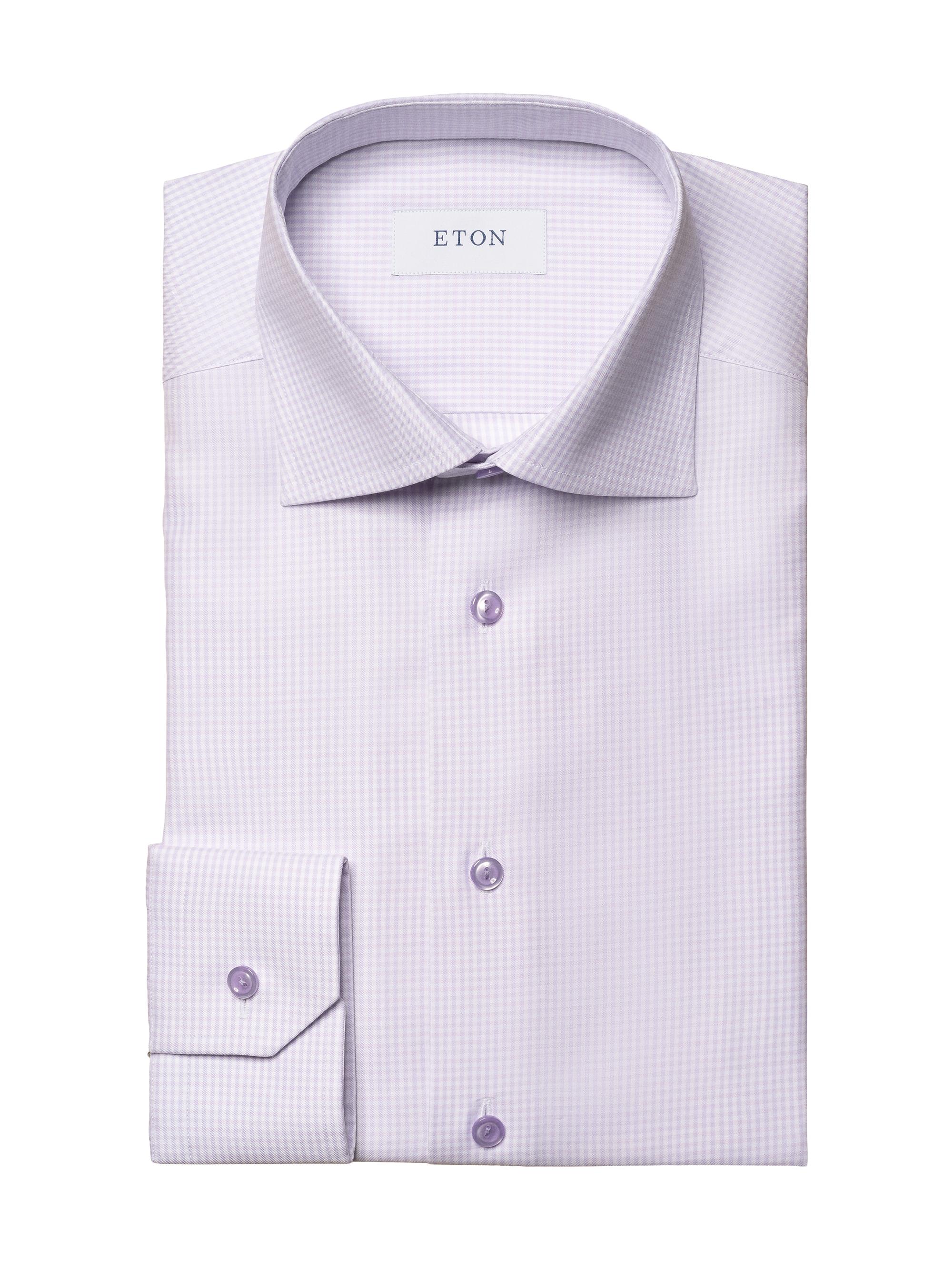 Eton Men's Slim Fit Check Cotton Tencel Shirt - Pastel Purple