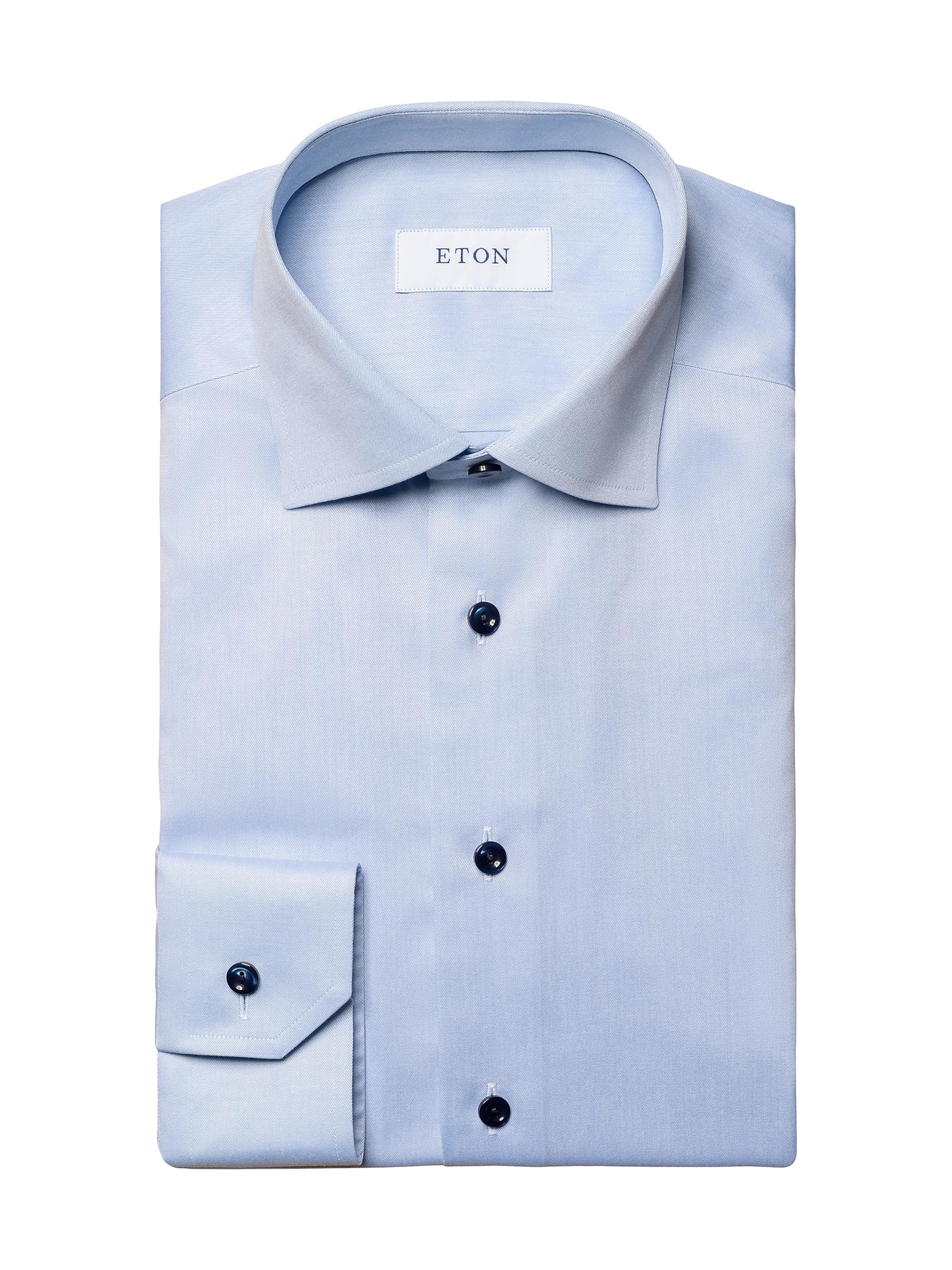 Eton Men's Slim Fit Twill Shirt With Navy Buttons - Blue