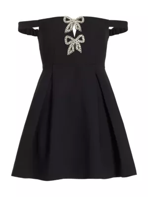 Shop Self-Portrait Diamanté Bow Crepe Off-the-Shoulder Mini Dress | Saks  Fifth Avenue