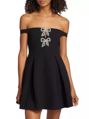 Shop Self-Portrait Diamanté Bow Crepe Off-the-Shoulder Mini Dress | Saks  Fifth Avenue