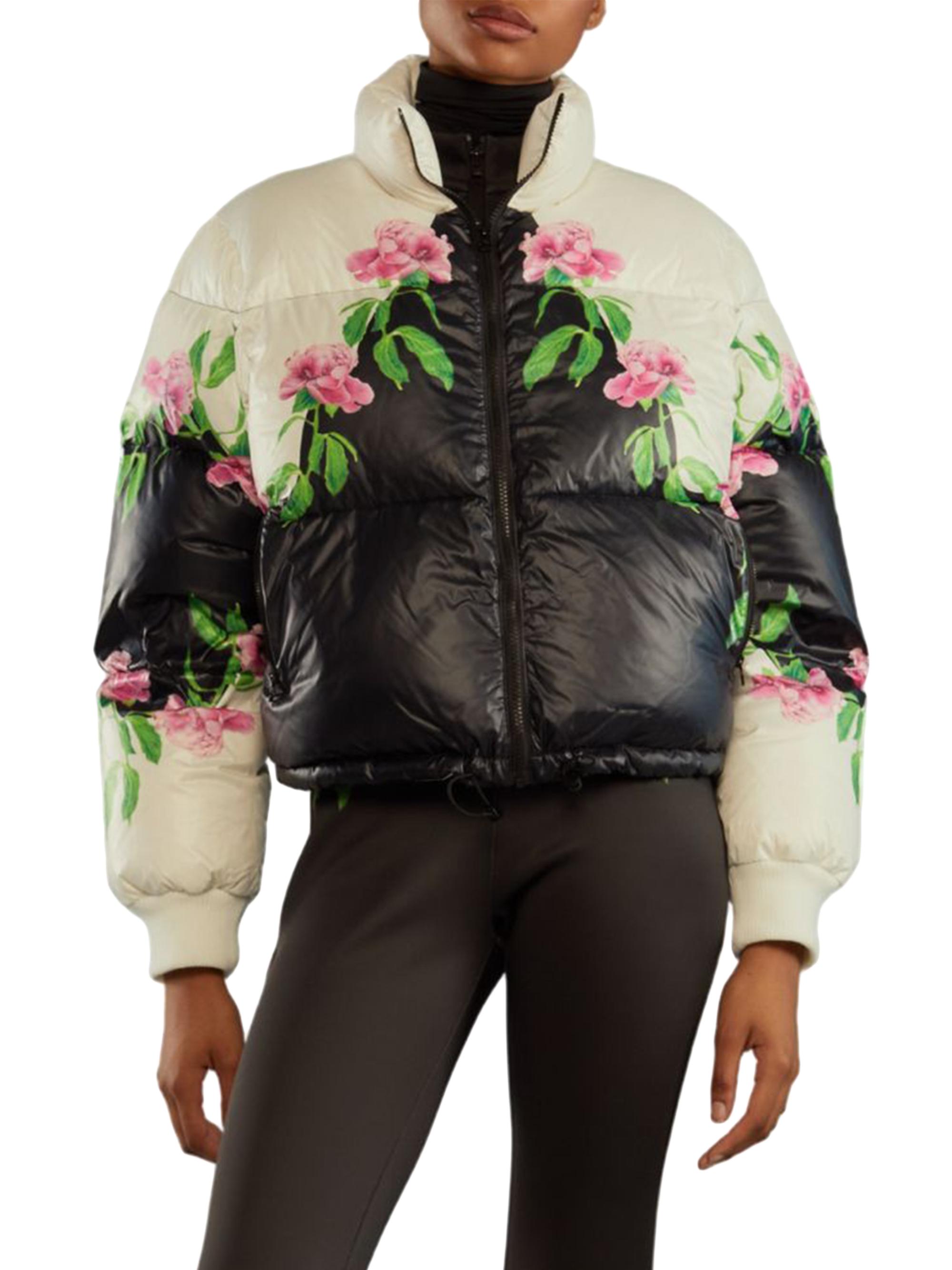 Cynthia Rowley Women's Floral Crop Puffer Jacket - Black Floral