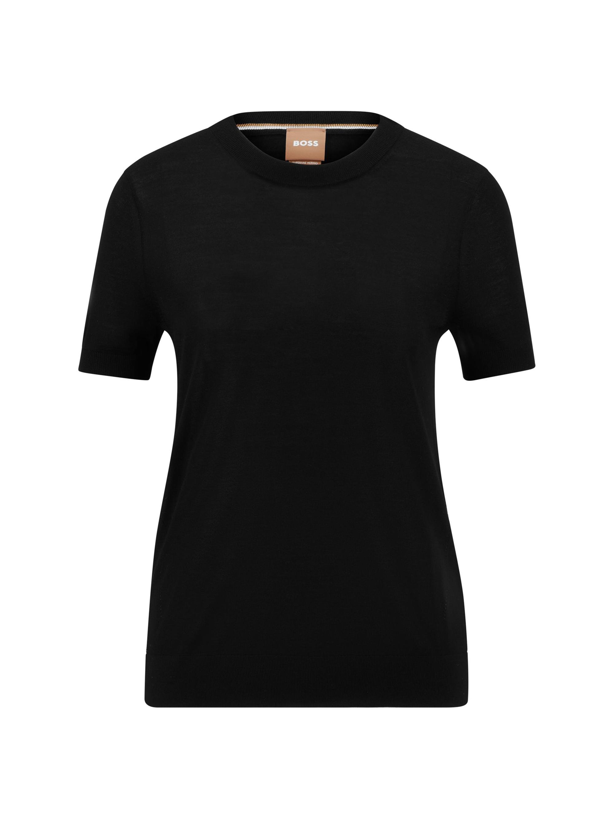 BOSS Women's Short-Sleeved Sweater in Merino Wool - Dark Blue