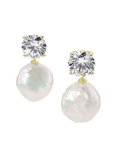 Cleo 14K-Gold-Plated, Freshwater Pearl & Cubic Zirconia Drop Earrings
