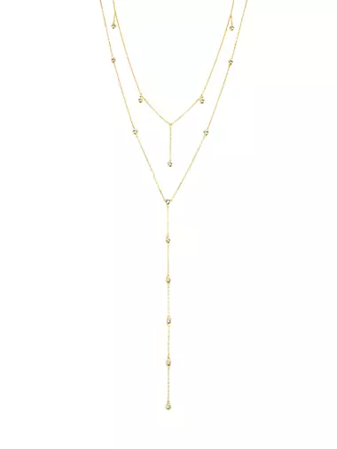 Diamond Dangle 14K-Gold-Plated & Cubic Zirconia Lariat Necklace