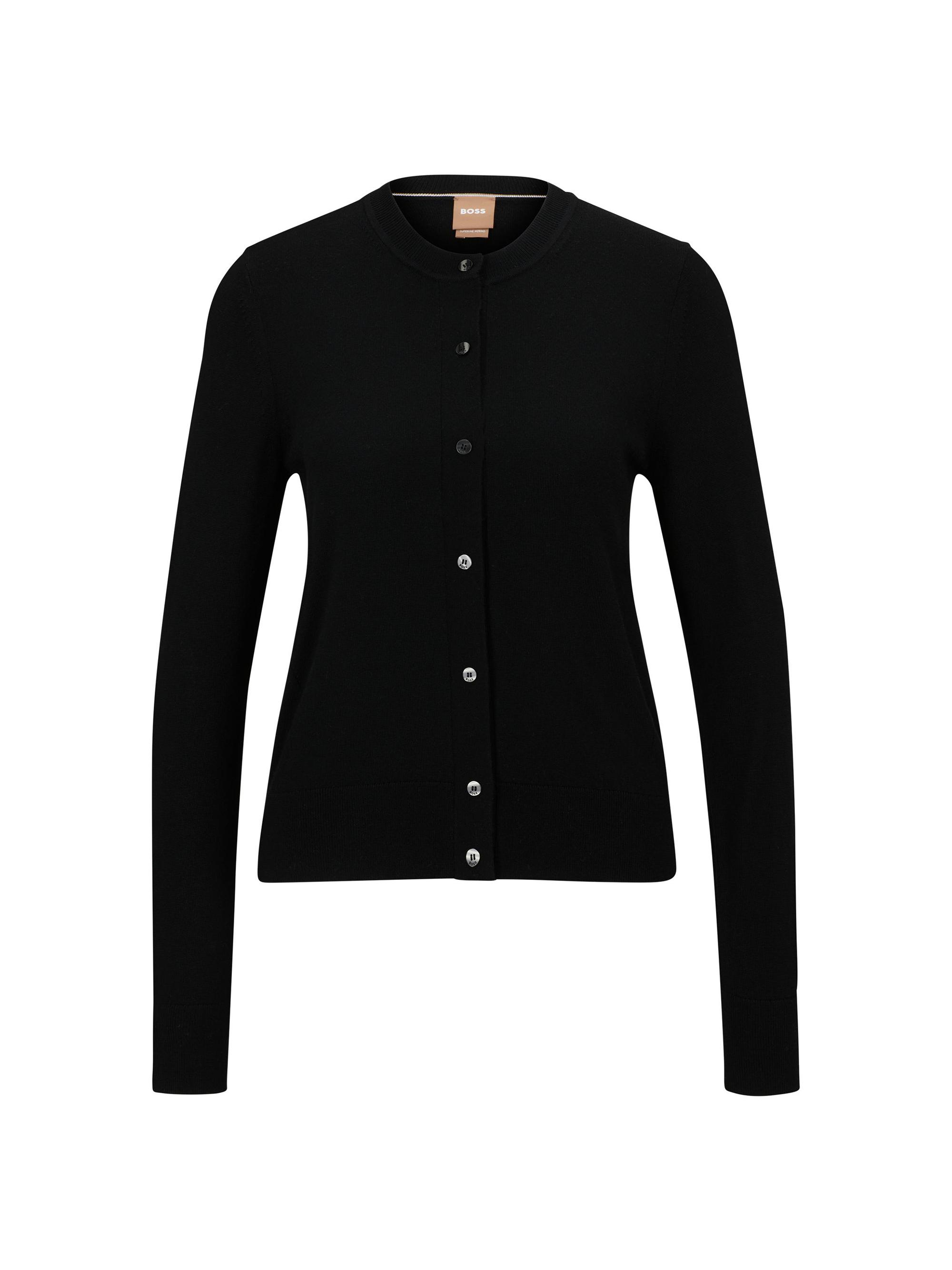 BOSS Women's Crewneck Cardigan in Merino Wool - Black