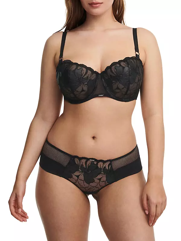 Chantelle Orangerie Floral-embellished Underwired Stretch-lace Bra In 011  Black
