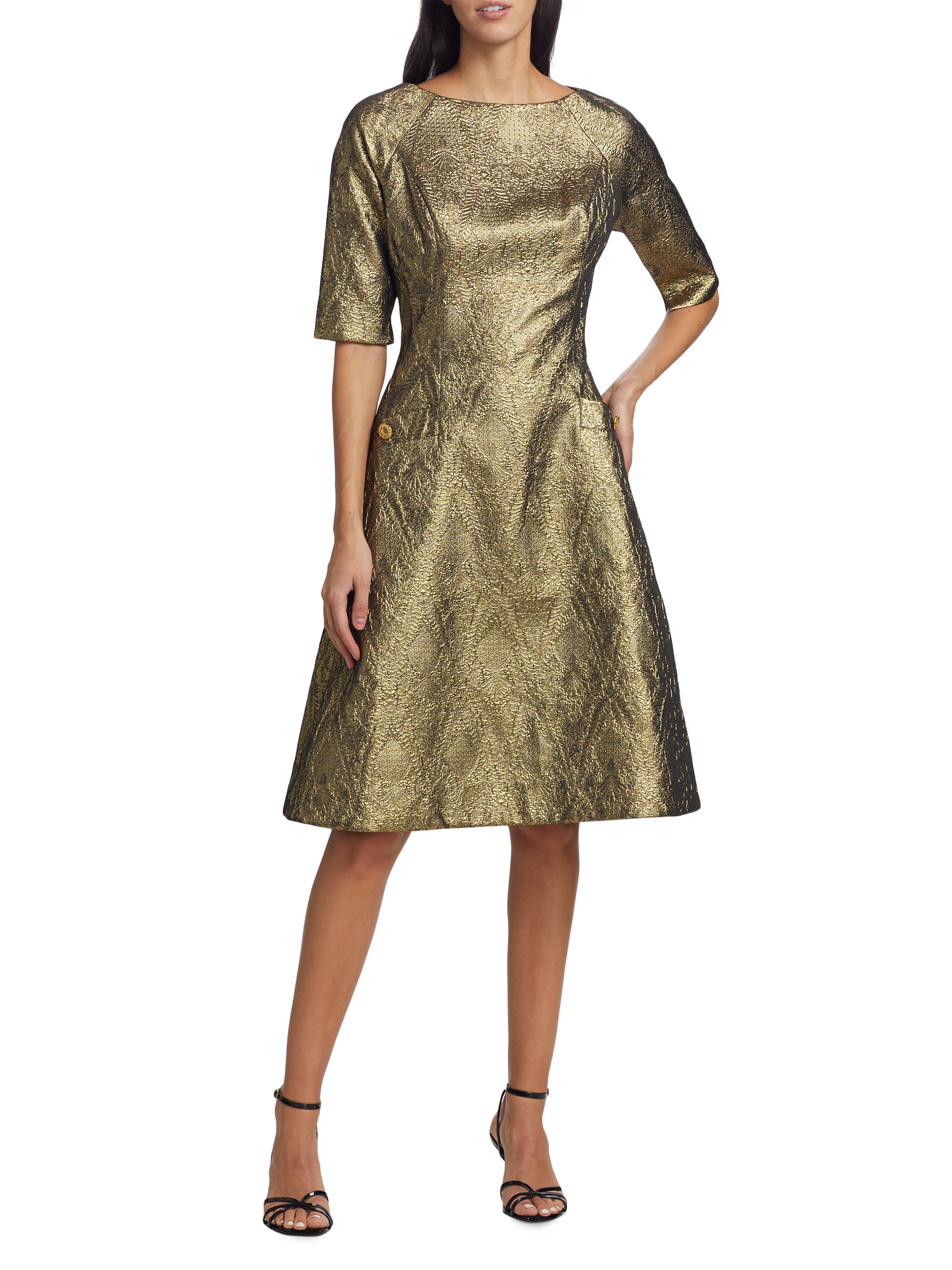 knee length dresses for ladies Metallic Floral Jacquard Sleeveless Midi Gown | GownFit and Flare main image 1