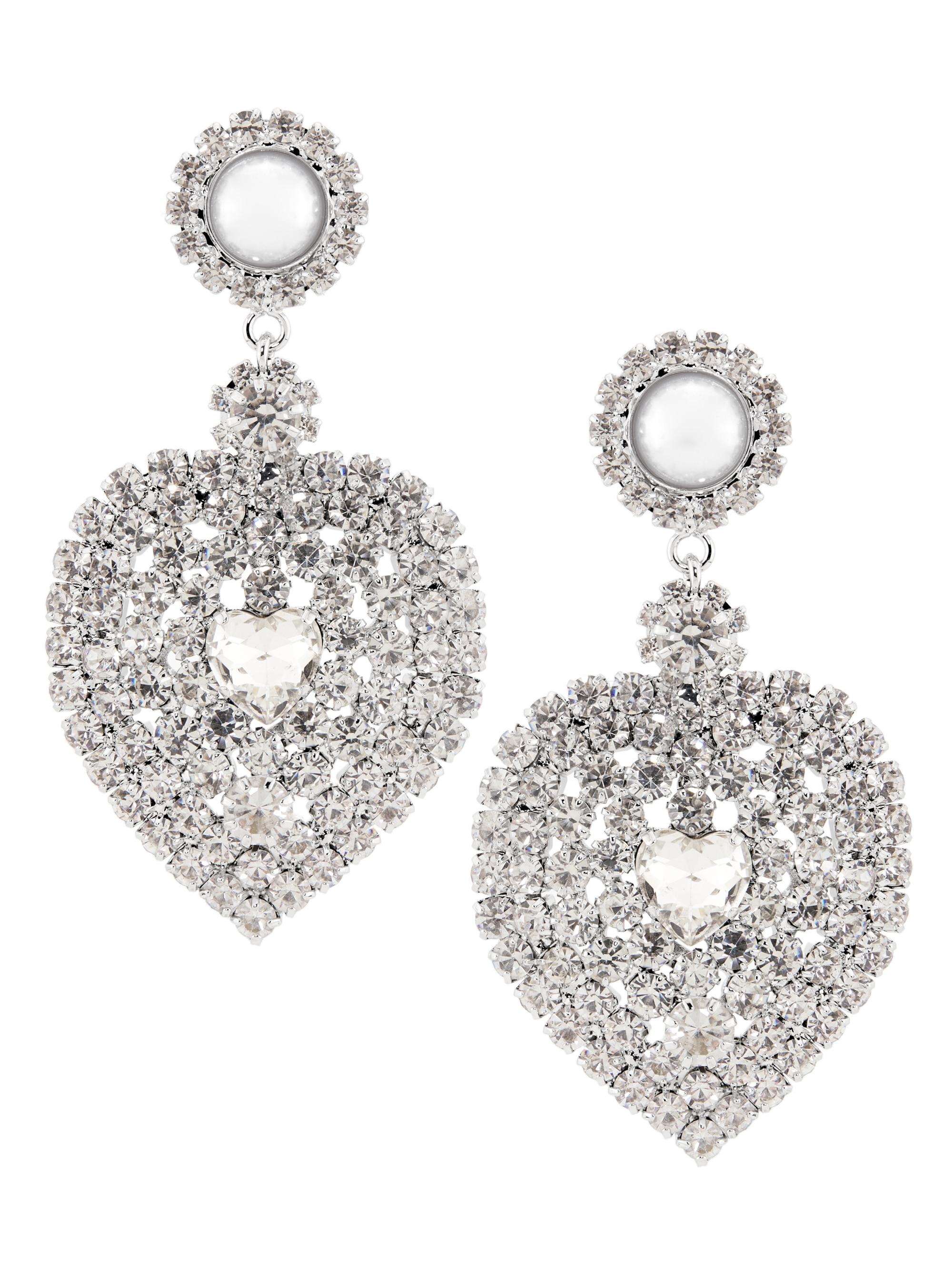 Kenneth Jay Lane Women's Silvertone, Imitation Pearl & Crystal Heart Drop Earrings - Silver