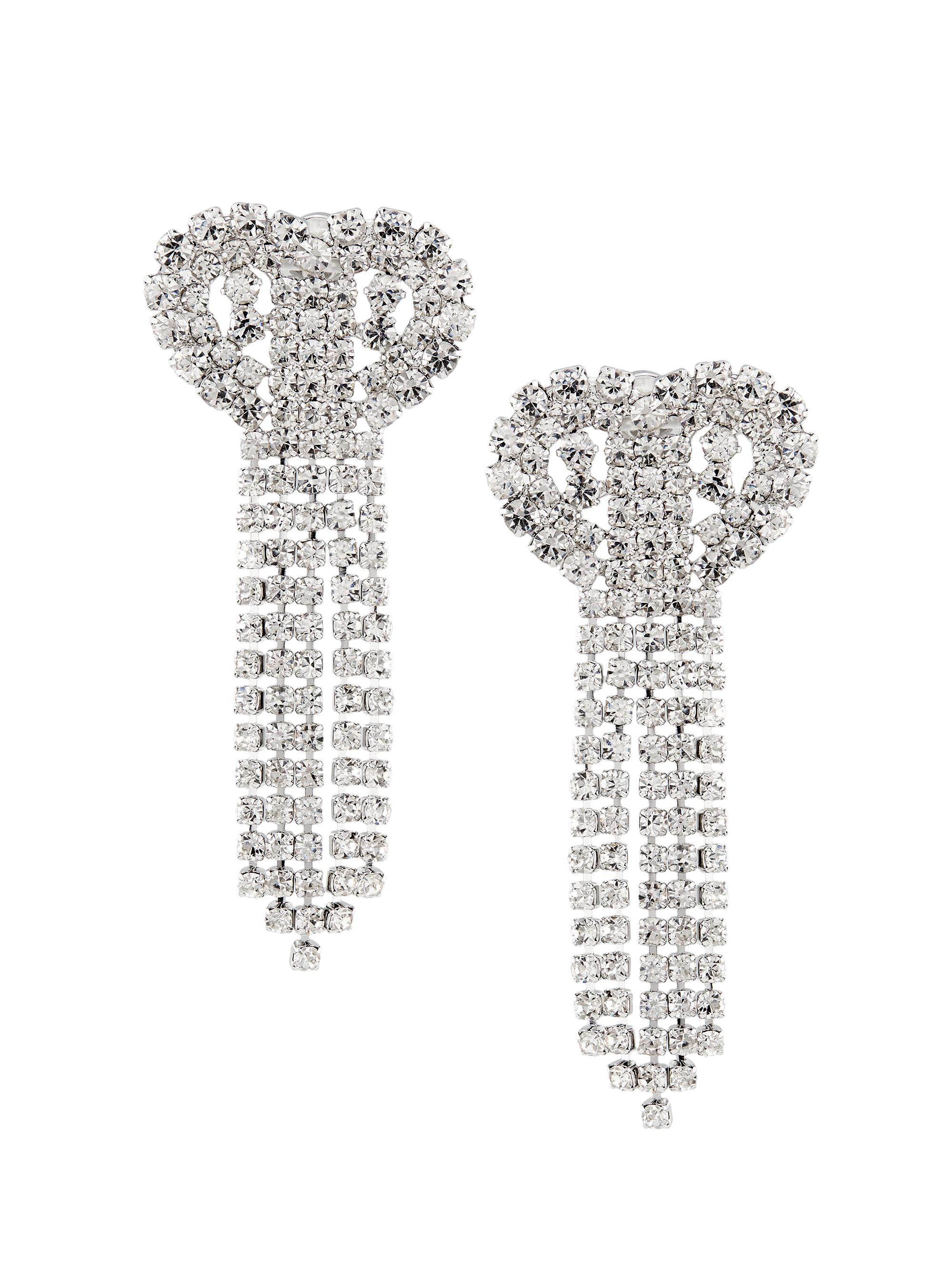 Kenneth Jay Lane Women's Silvertone & Crystal Multi-Row Heart Drop Earrings - Silver
