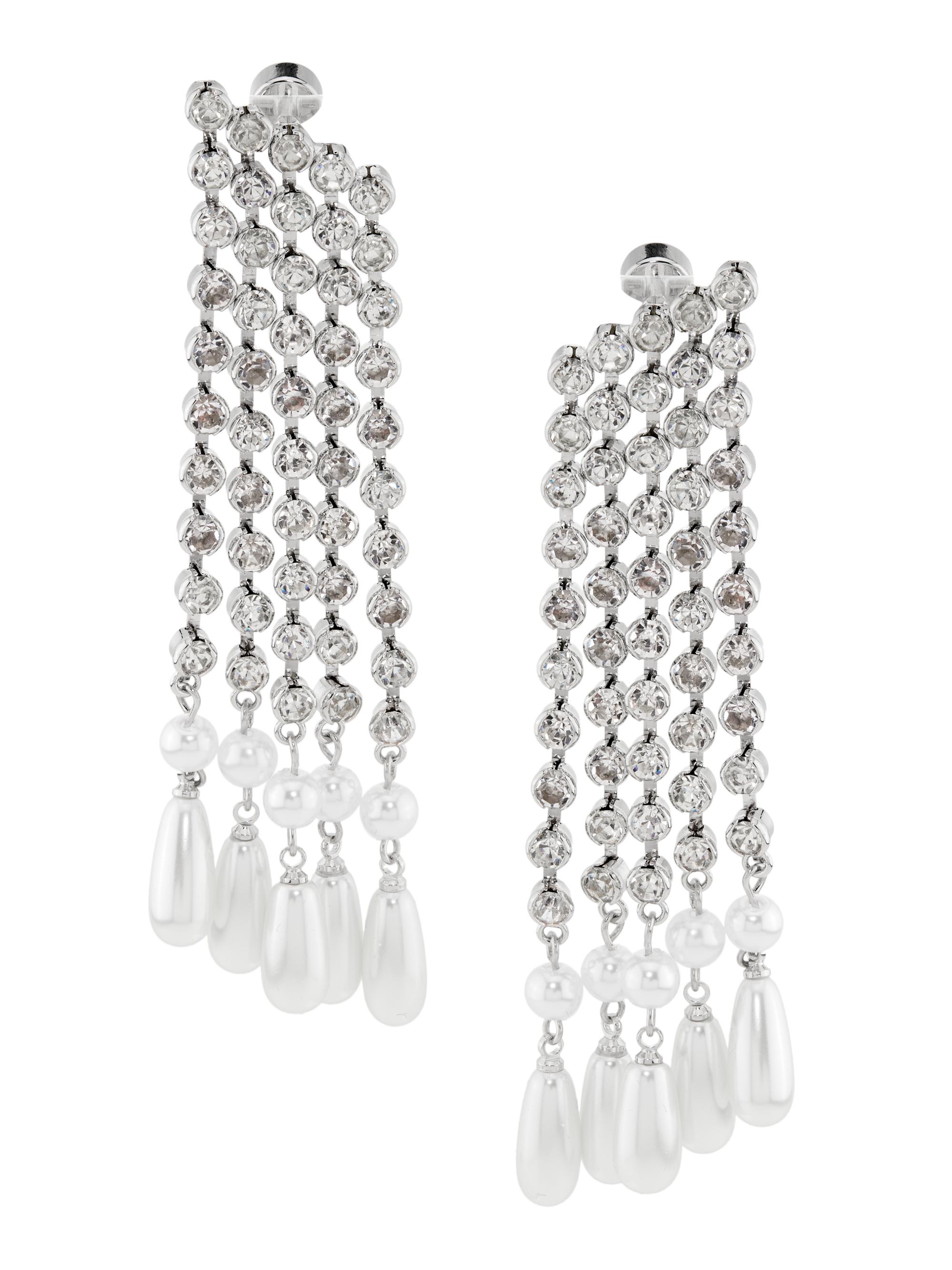 Kenneth Jay Lane Women's Silvertone, Imitation Pearl & Crystal Waterfall Earrings - Silver