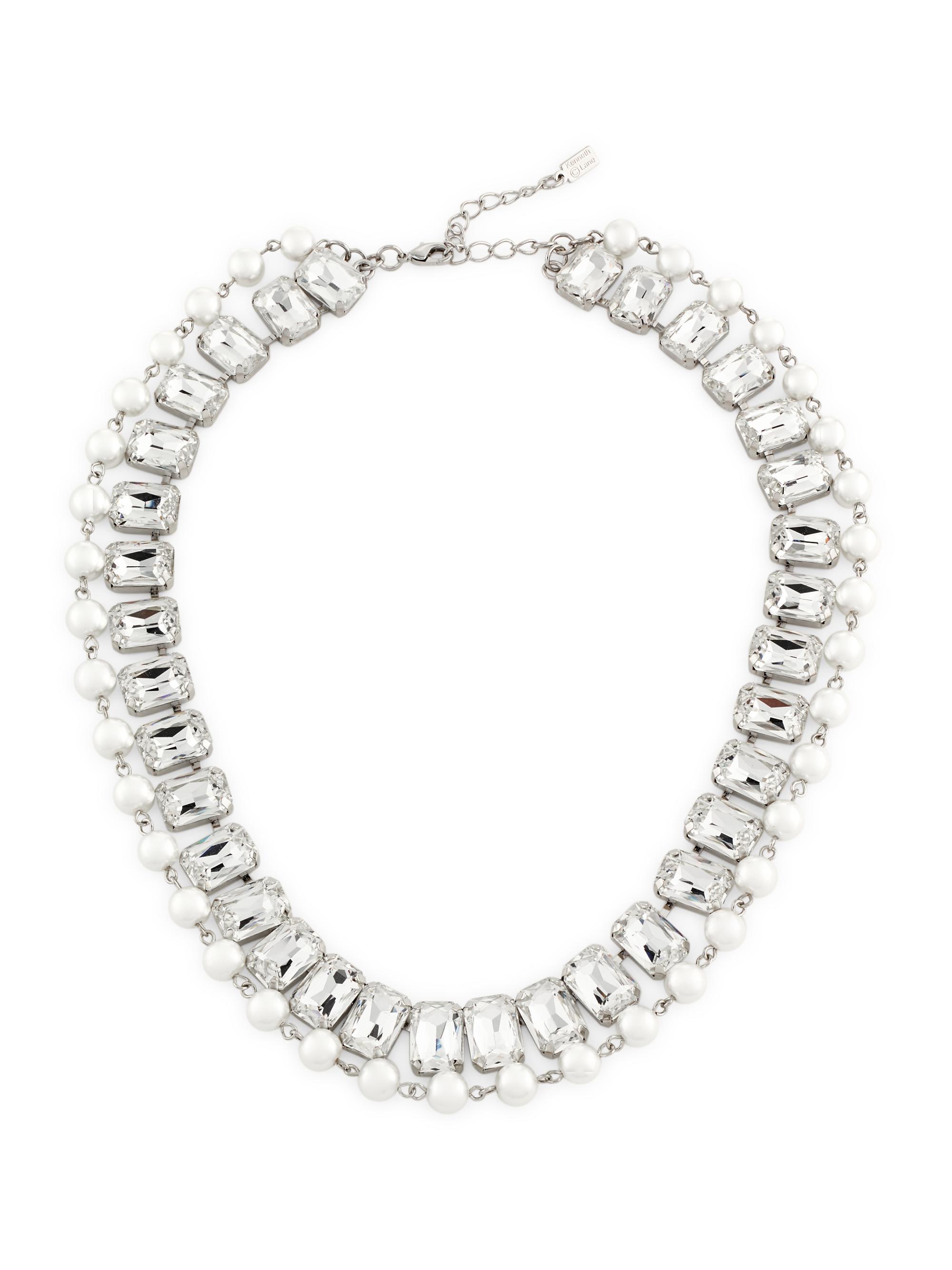 Kenneth Jay Lane Women's Silvertone, Imitation Pearl & Crystal Two-Row Necklace - Silver