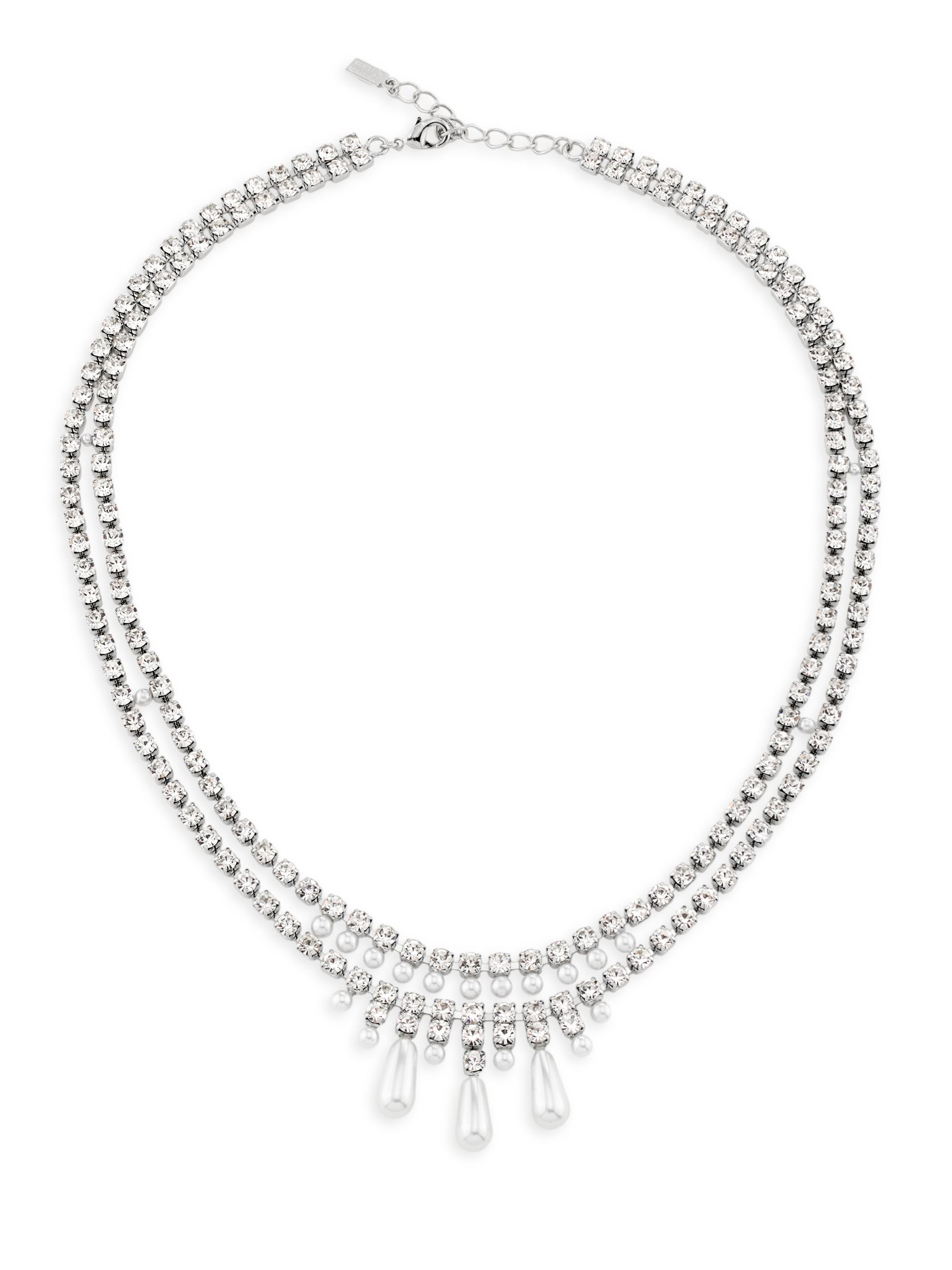 Kenneth Jay Lane Women's Silvertone, Glass Crystal & Imitation Pearl Double Layer Necklace - Silver