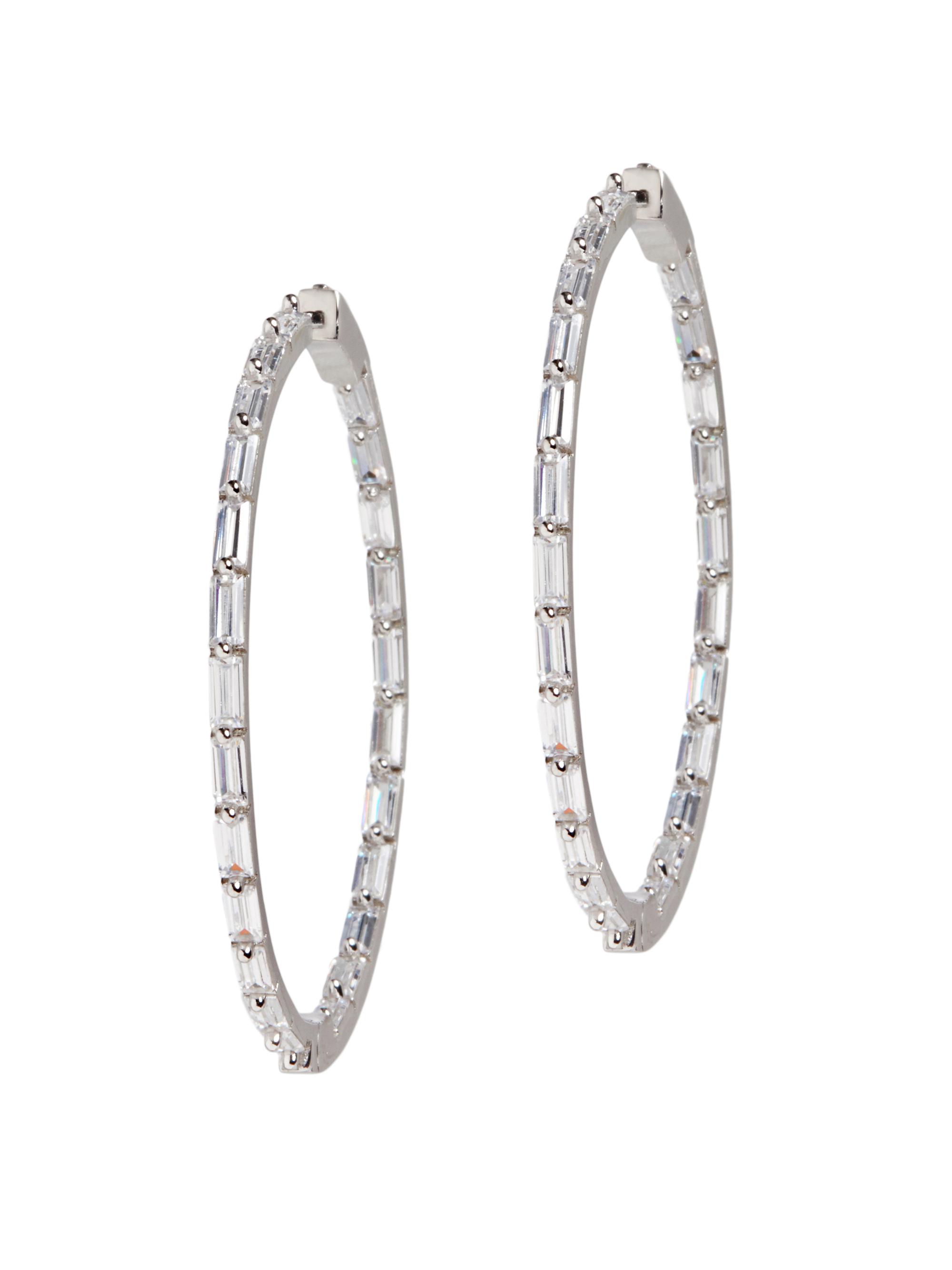 Nickho Rey Women's 14K-White-Gold Vermeil & Baguette Crystal Hoop Earrings - White Gold