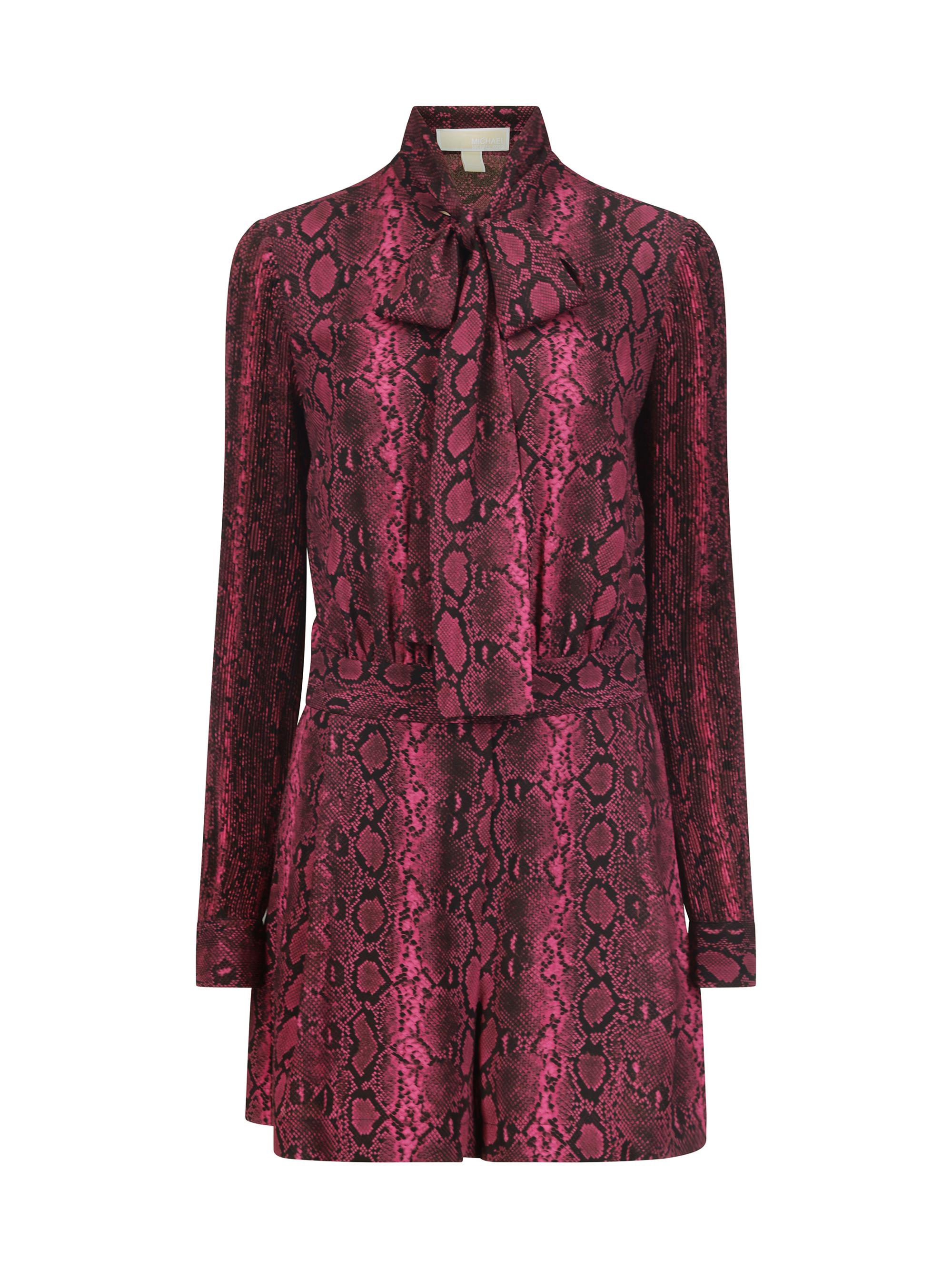 MICHAEL Michael Kors Women's Snakeskin Tie-Neck Romper - Deep Fuchsia