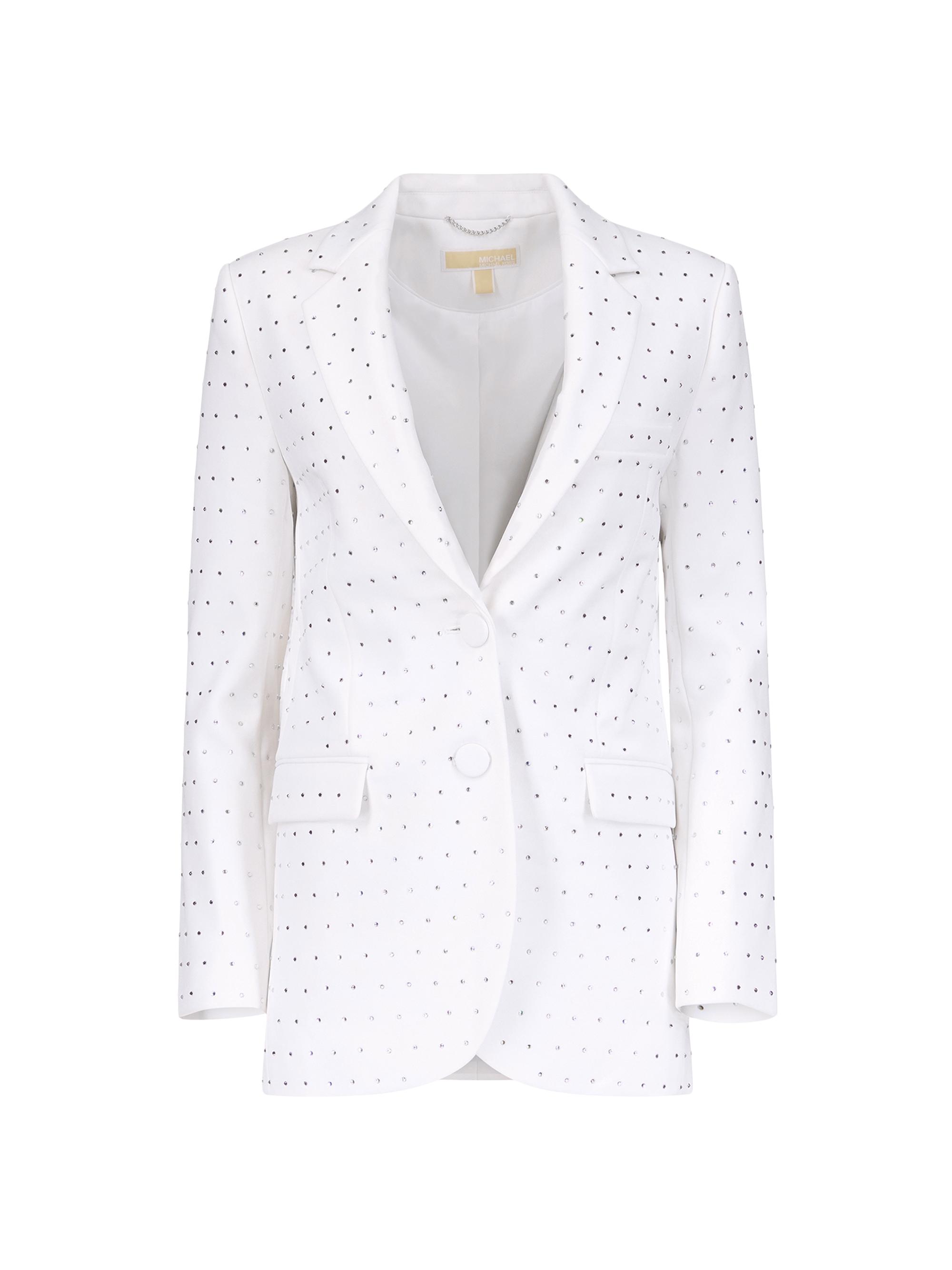 MICHAEL Michael Kors Women's Single-Breasted Studded Crystal Blazer - White