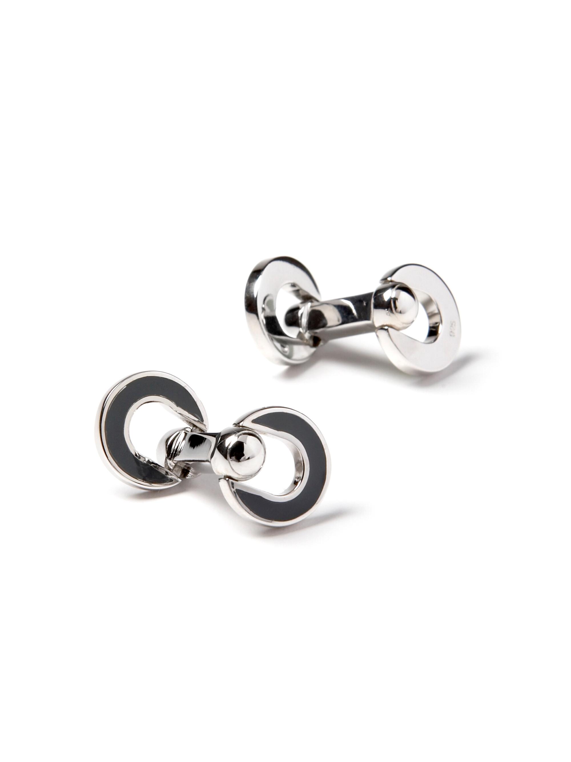 Jan Leslie Men's Horseshoe Sterling Silver & Enamel Cufflinks - Black