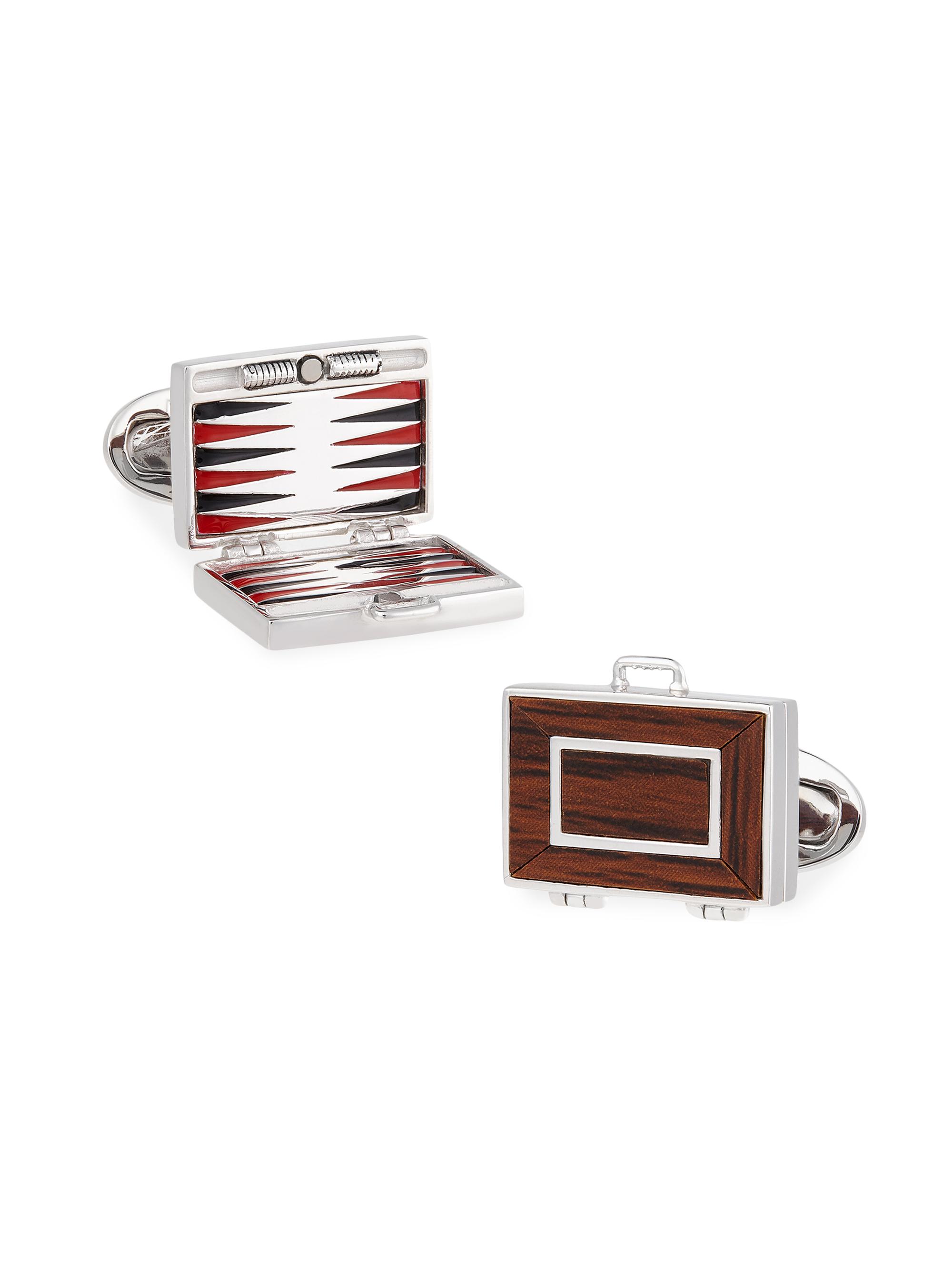 Jan Leslie Men's Backgammon Sterling Silver, Enamel, & Wood Cufflinks - Brown