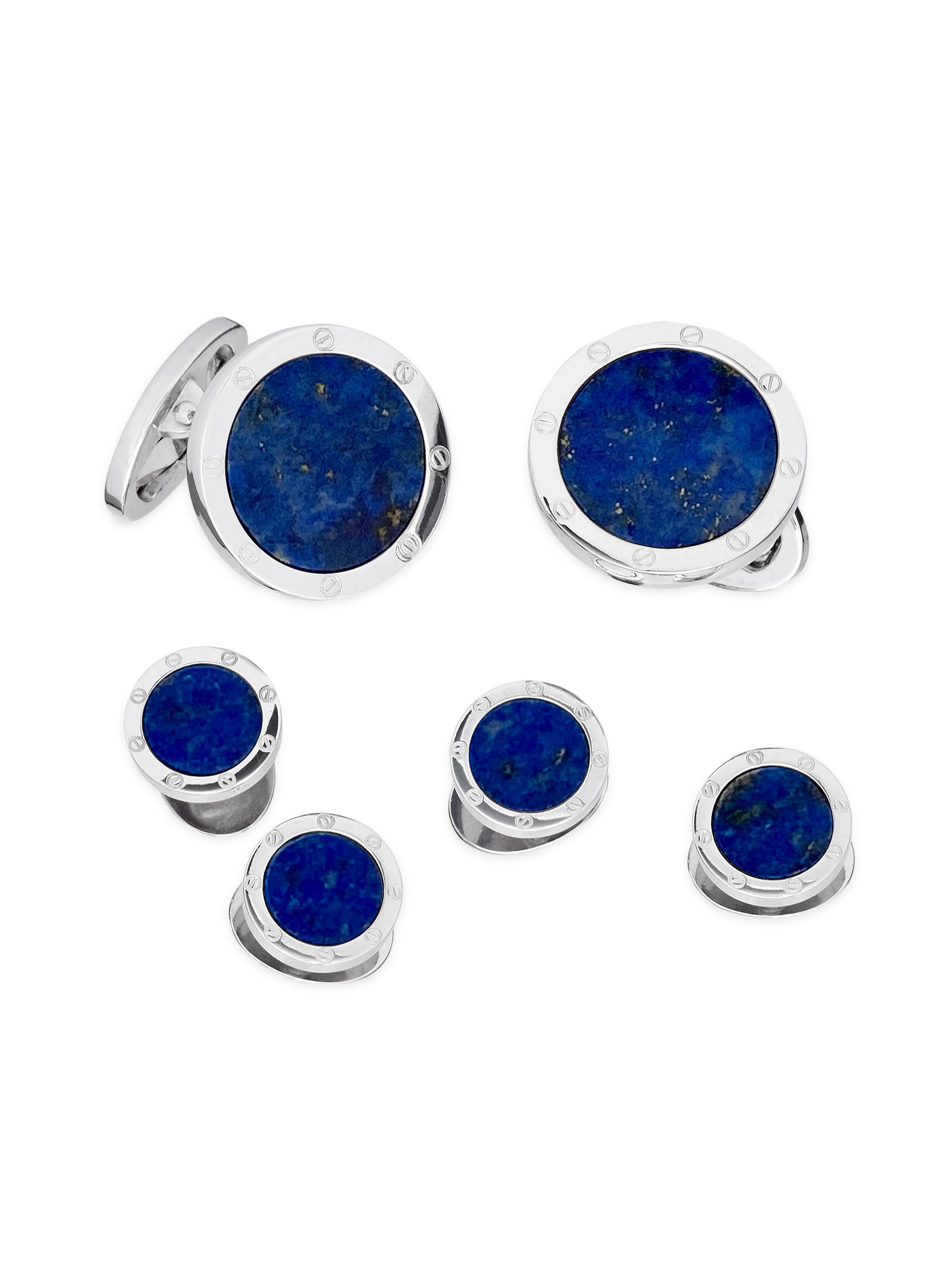 Jan Leslie Men's 6-Piece Rivet Sterling Silver & Lapis Stud & Cufflink Set - Blue