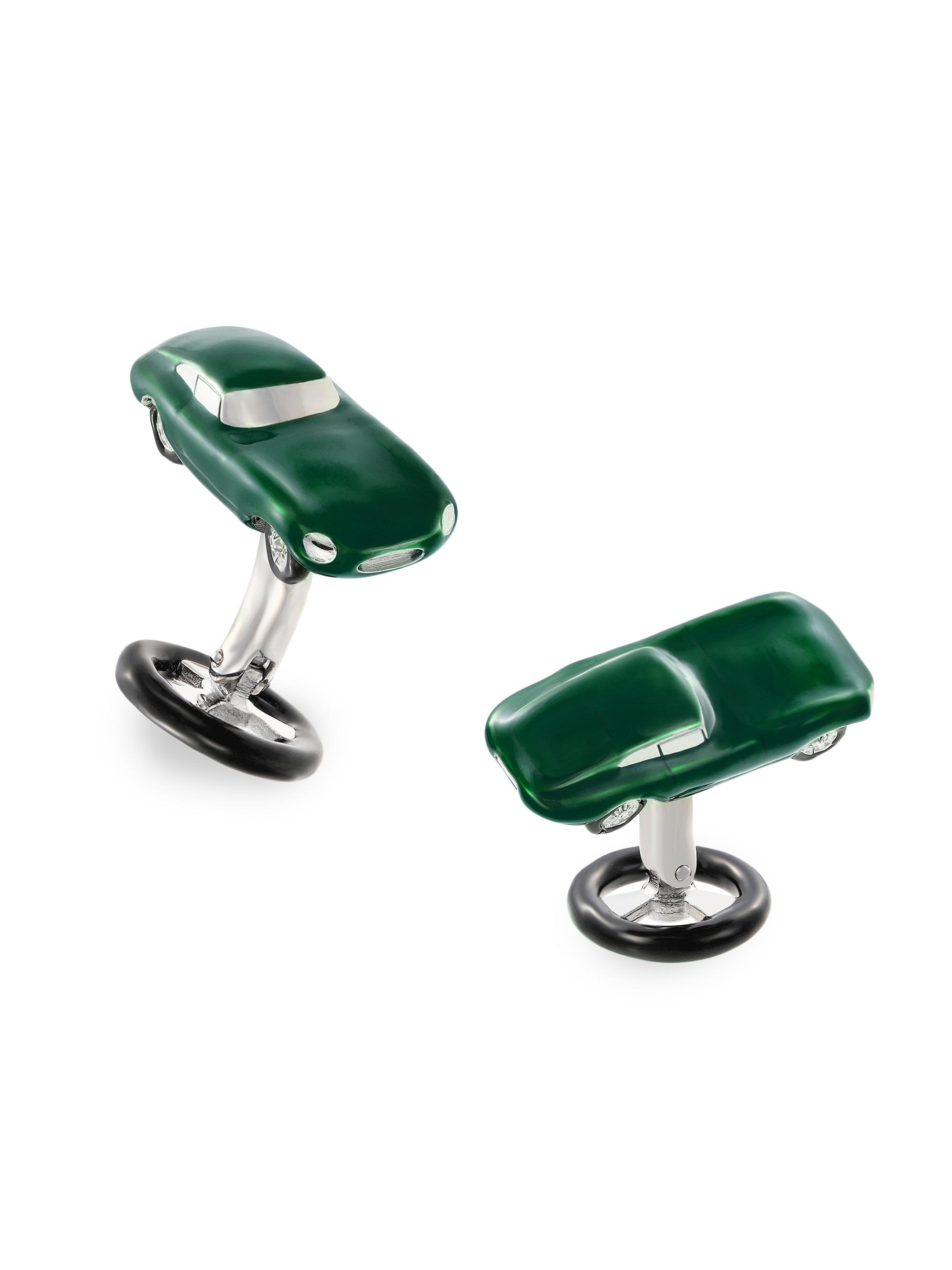 Jan Leslie Men's Vintage Sports Car Sterling Silver & Enamel Cufflinks - Green