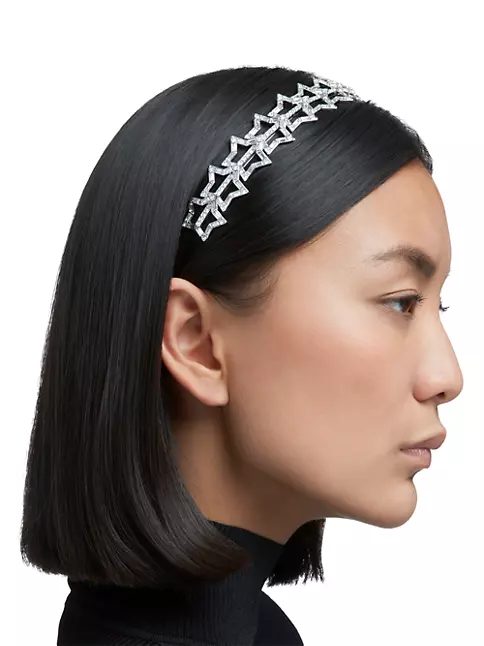 Cream/crystal Metal Headband With Pearls And Crystals